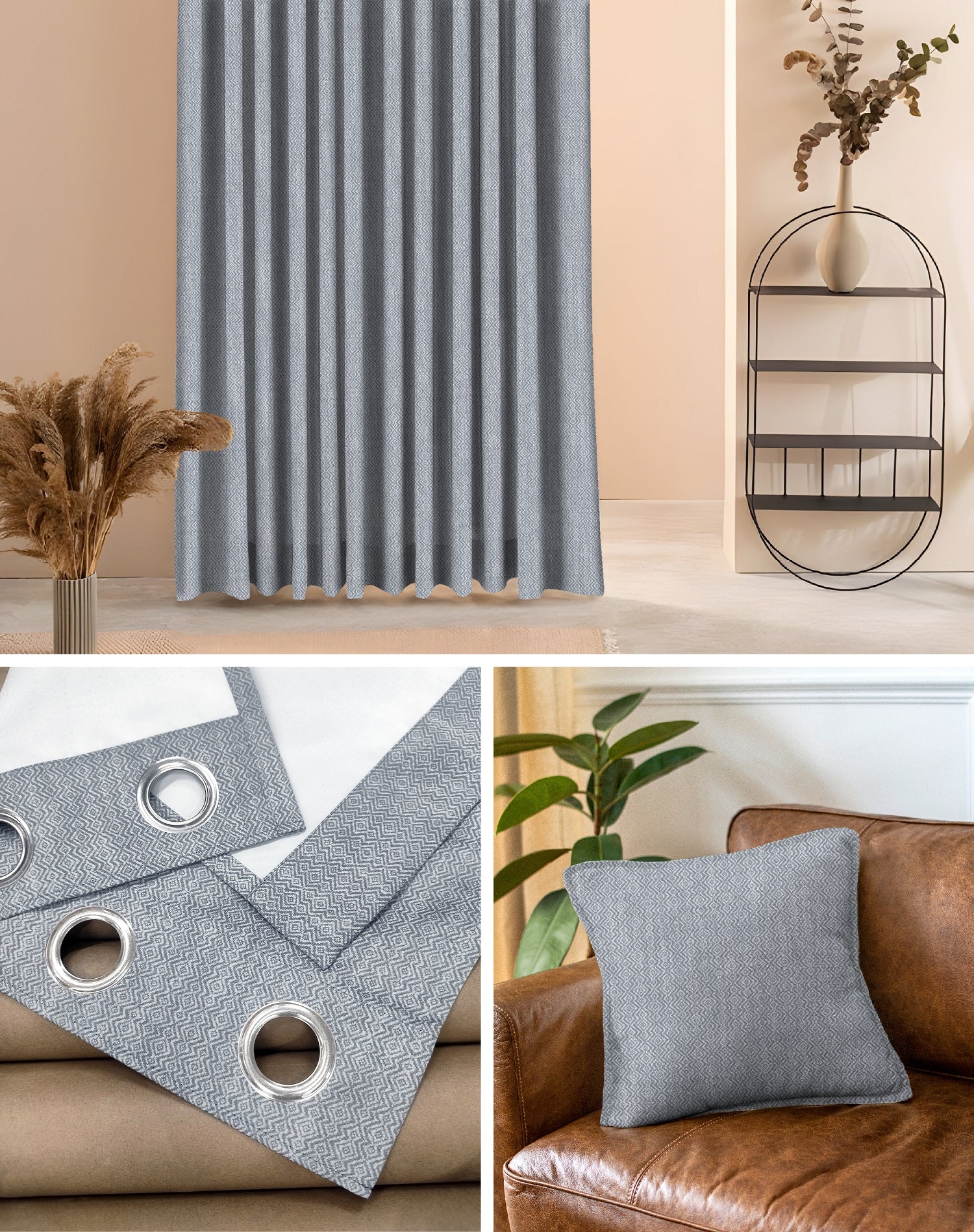 KOVO LIGHT GREY DIGITAL PRINTED BLACKOUT CURTAINS