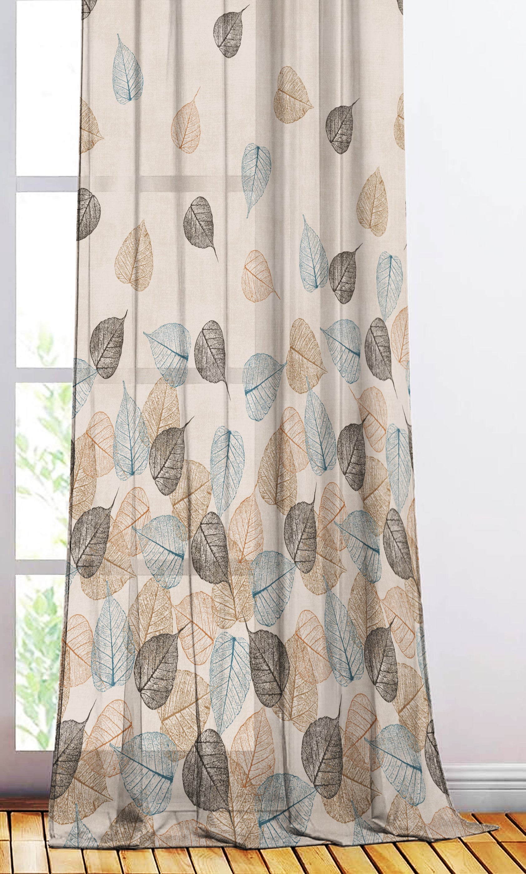 ETON ORANGE LINEN PRINTED SHEER CURTAIN