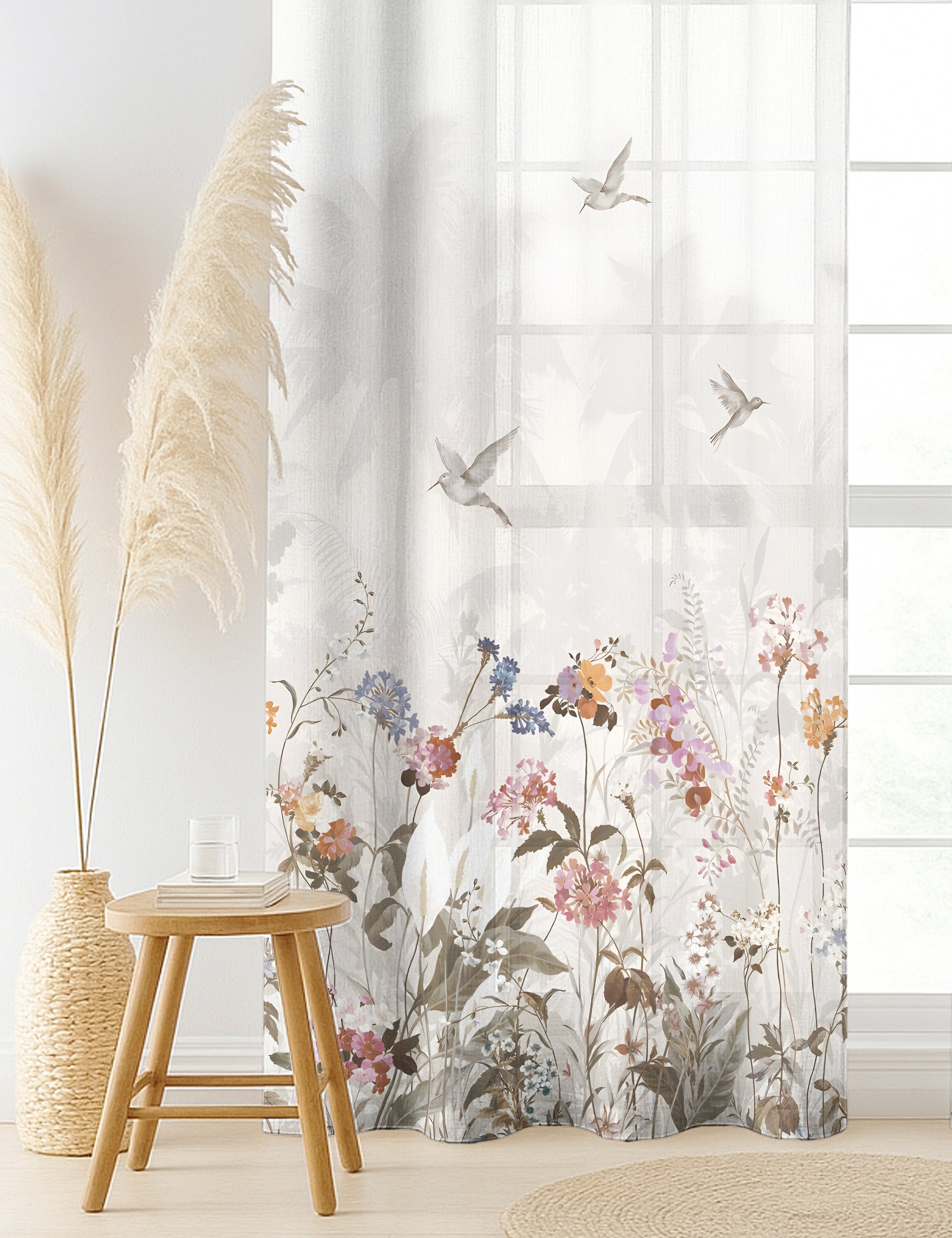 HARPER COFFEE LINEN PRINTED SHEER CURTAIN