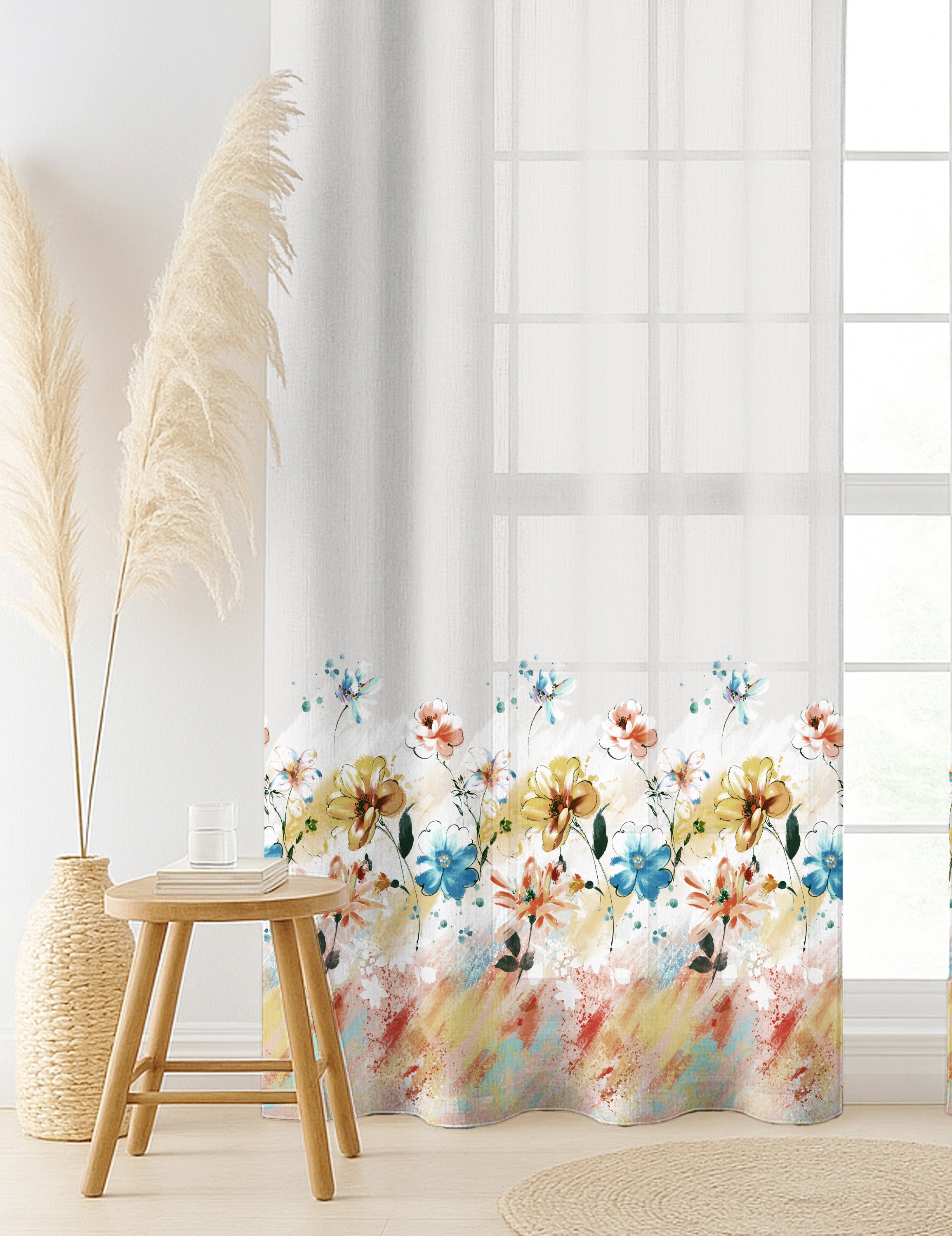BELLE YELLOW LINEN PRINTED SHEER CURTAIN