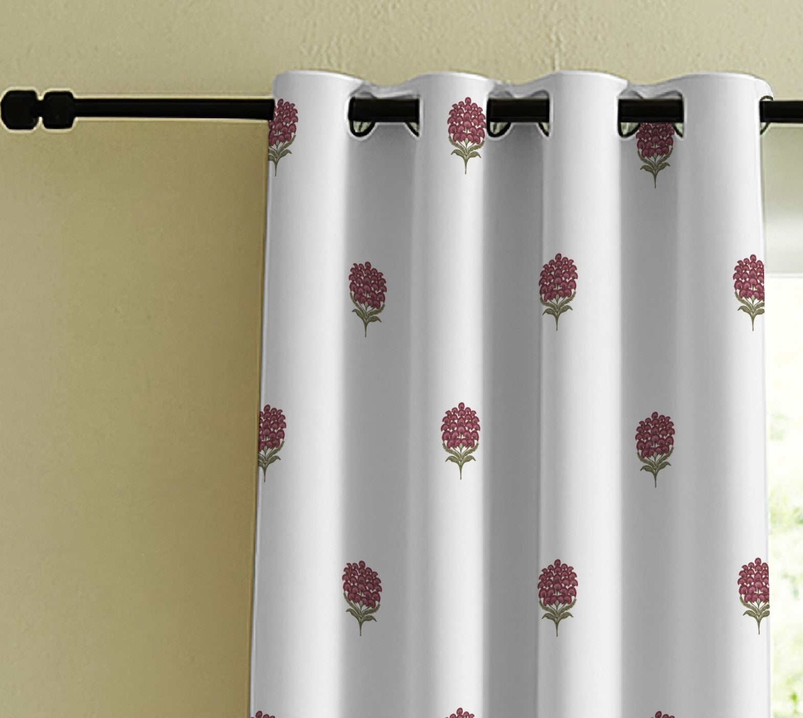 POKHARA MATTY DARK PINK PRINTED ROOM DARKENER/100% BLACKOUT CURTAIN
