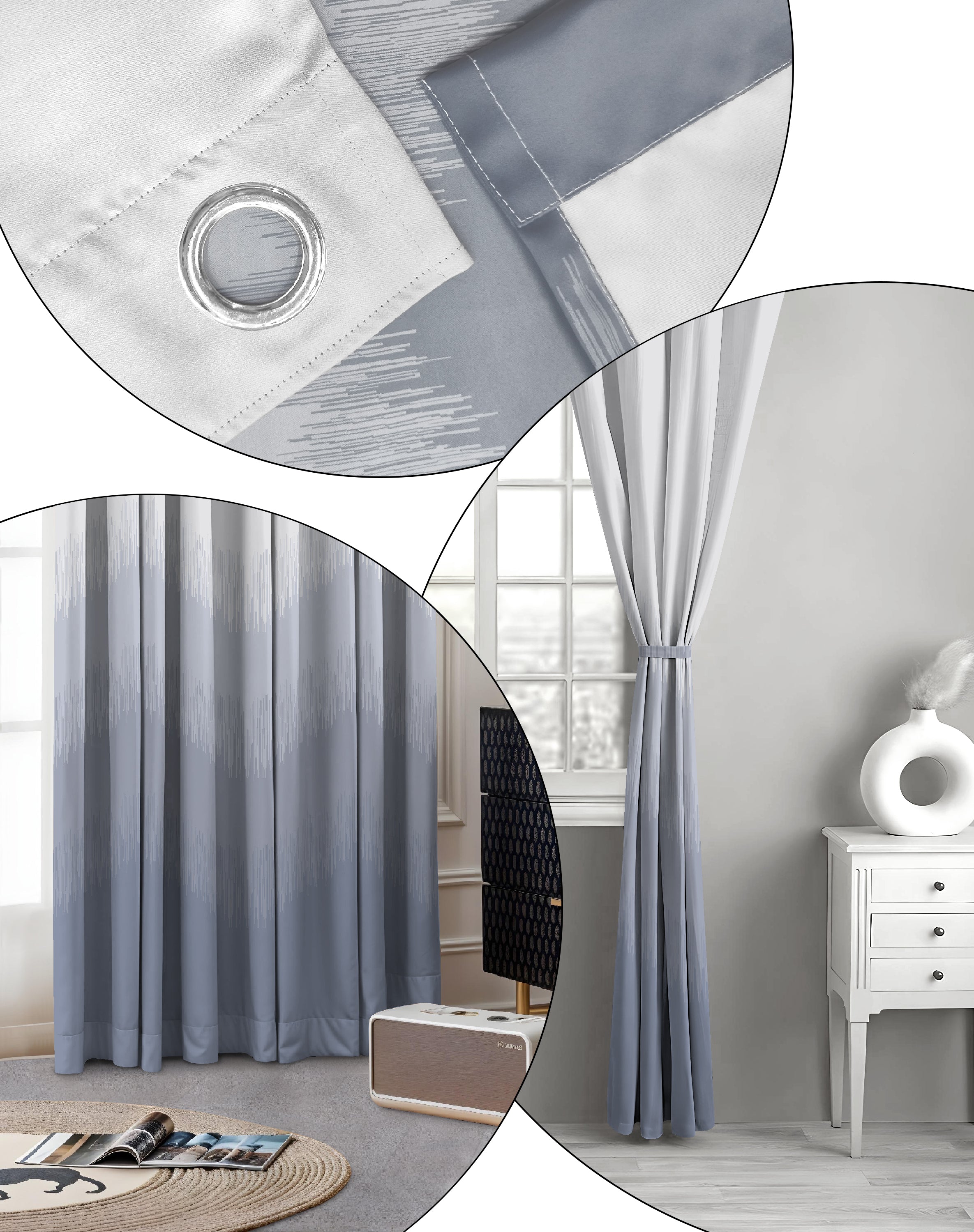 KIVO SKY BLUE DIGITAL PRINTED BLACKOUT CURTAINS