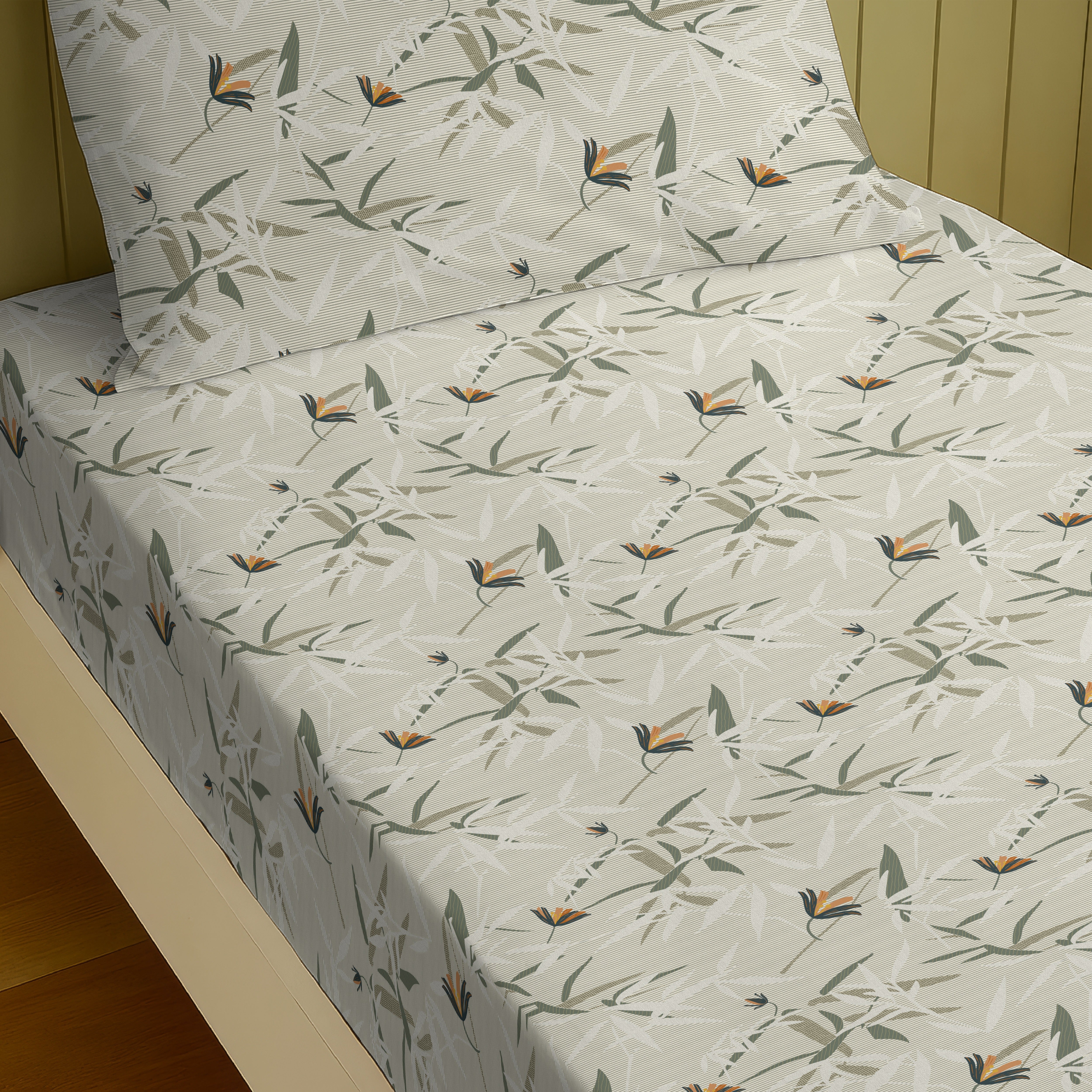 BOZEMAN GREEN COTTON BEDSHEET WITH PILLOWCOVER