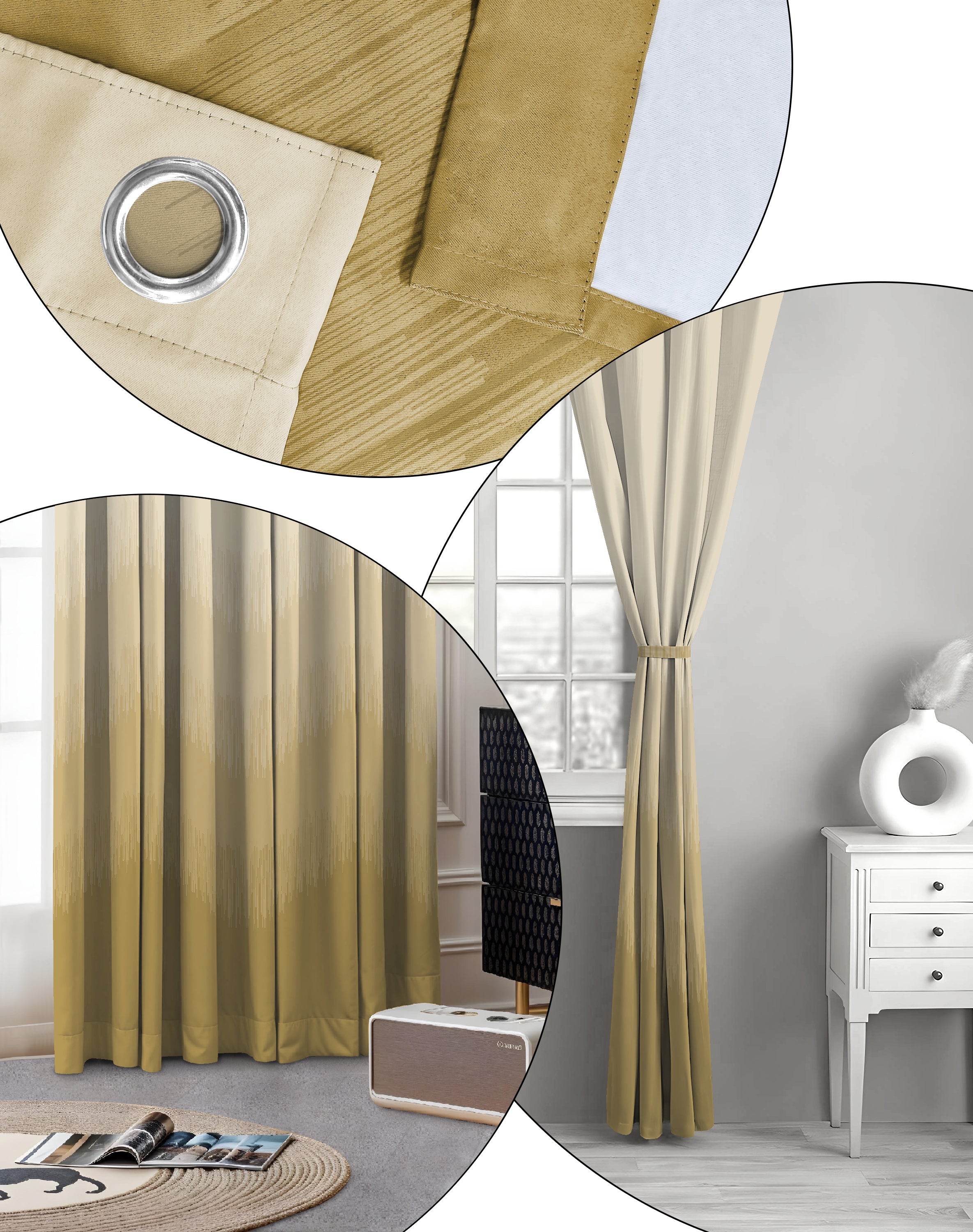 KIVO MUSTARD DIGITAL PRINTED BLACKOUT CURTAINS