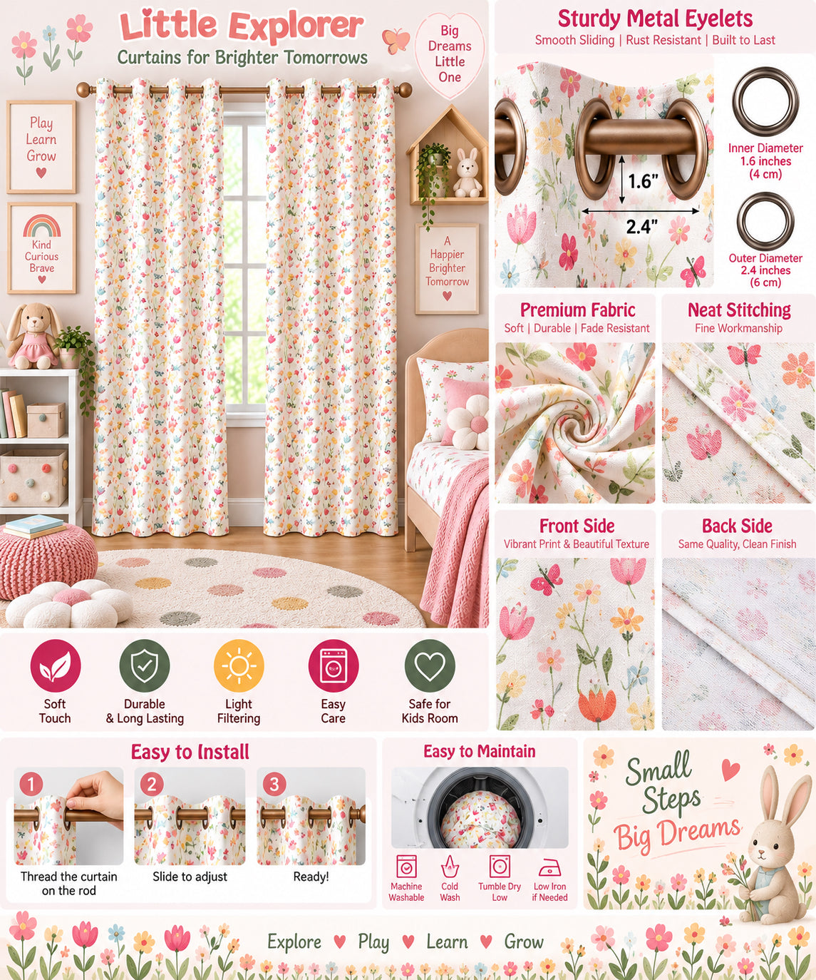 Multi Flowers Printed Curtain