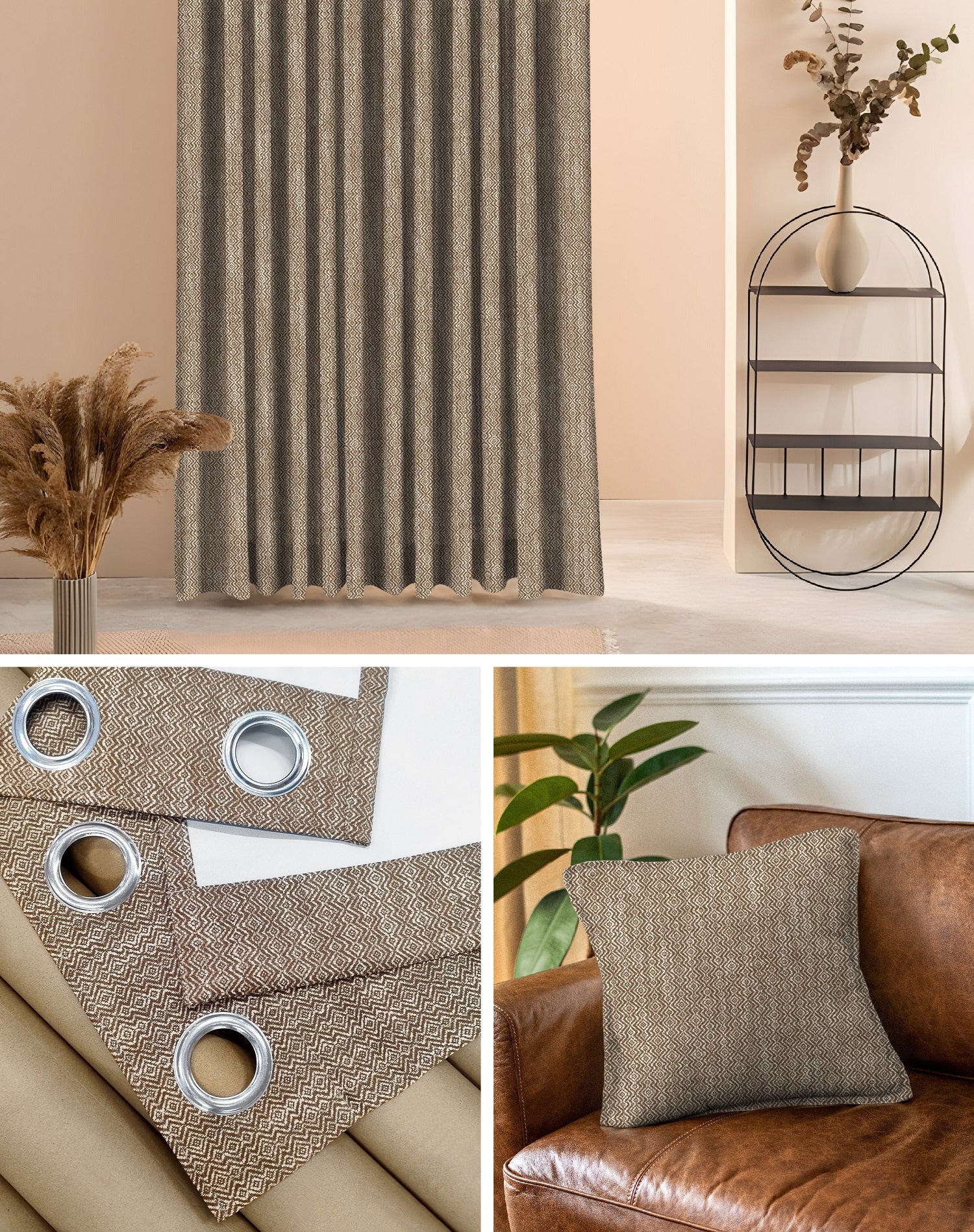 KOVO DARK BROWN DIGITAL PRINTED BLACKOUT CURTAINS