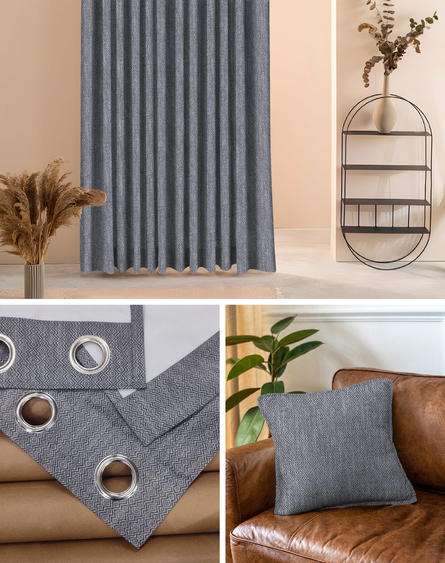 KOVO DARK GREY DIGITAL PRINTED BLACKOUT CURTAINS