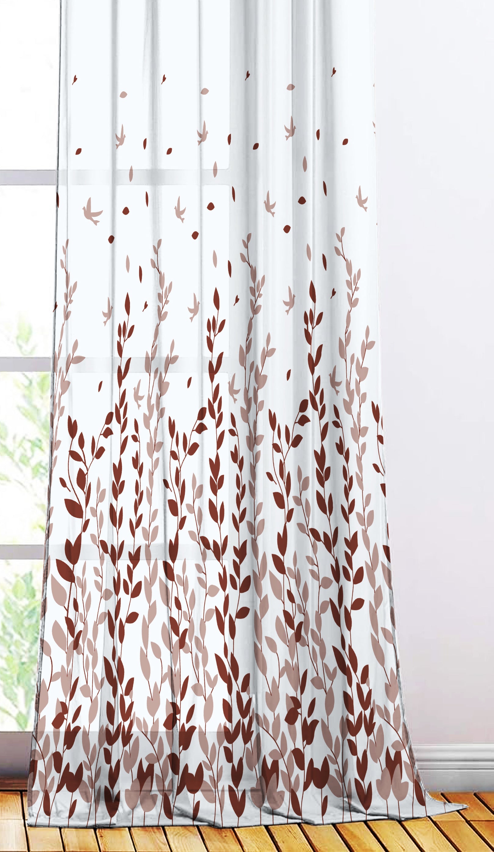 DALYAN MAROON LINEN PRINTED SHEER CURTAIN