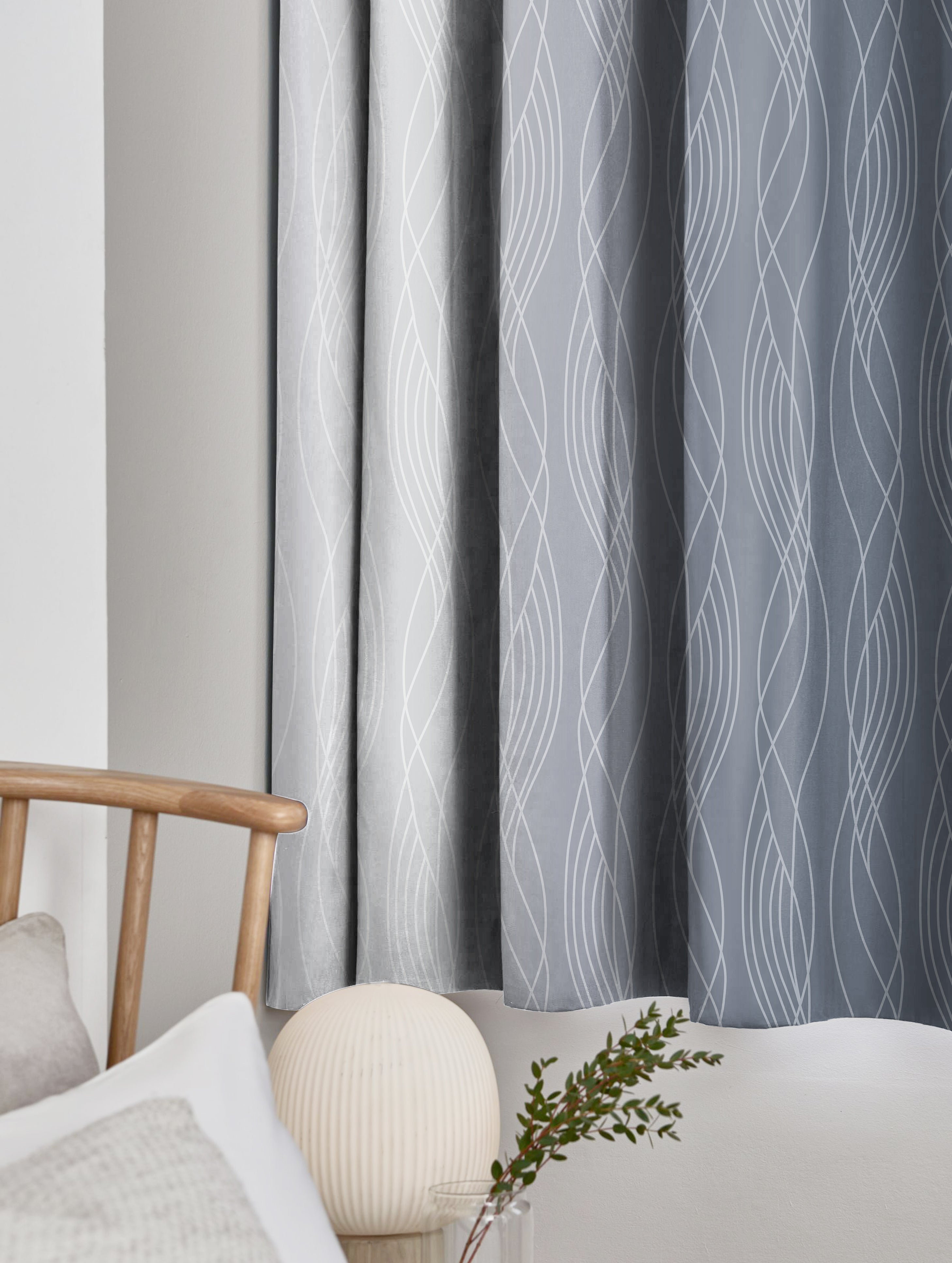 BEVERLEY GREY CURTAINS BLACKOUT PRINTED FOR LIVING & BEDROOMS