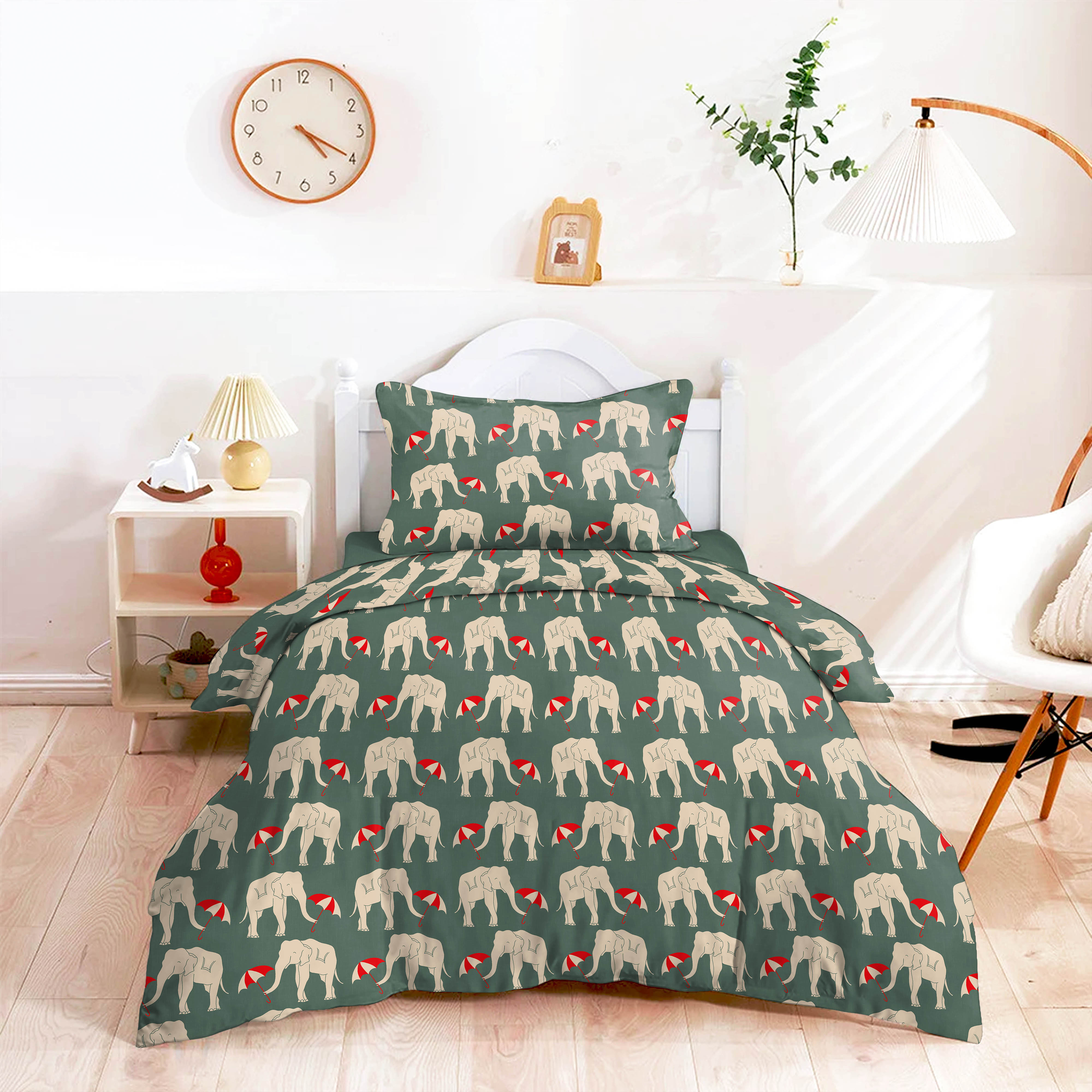 Elephant Cactus Green Bedcover for Single Bed with Pillow Covers King Size (60" X 90")