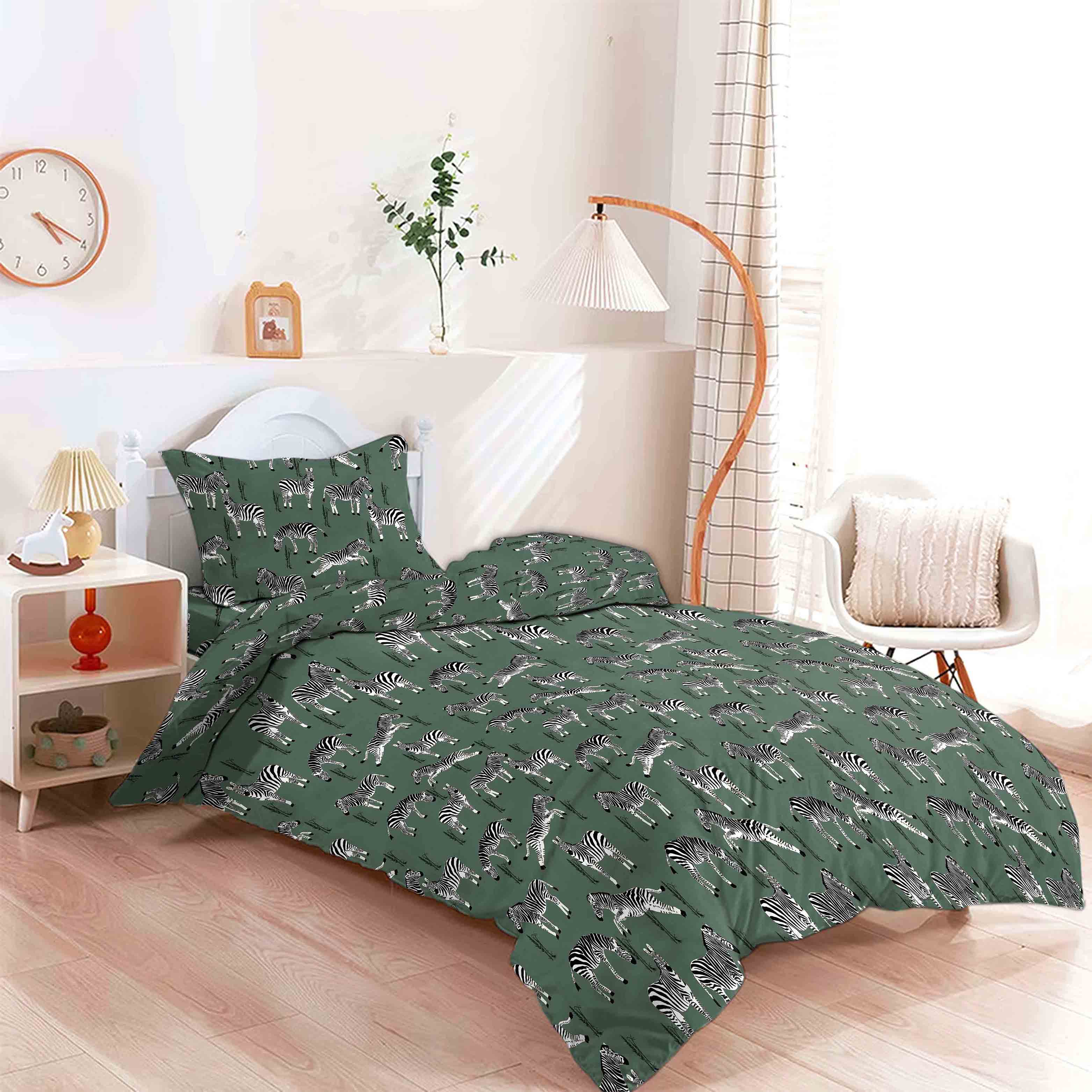 Zebra Cactus Green Bedcover for Single Bed with Pillow Covers King Size (60" X 90")