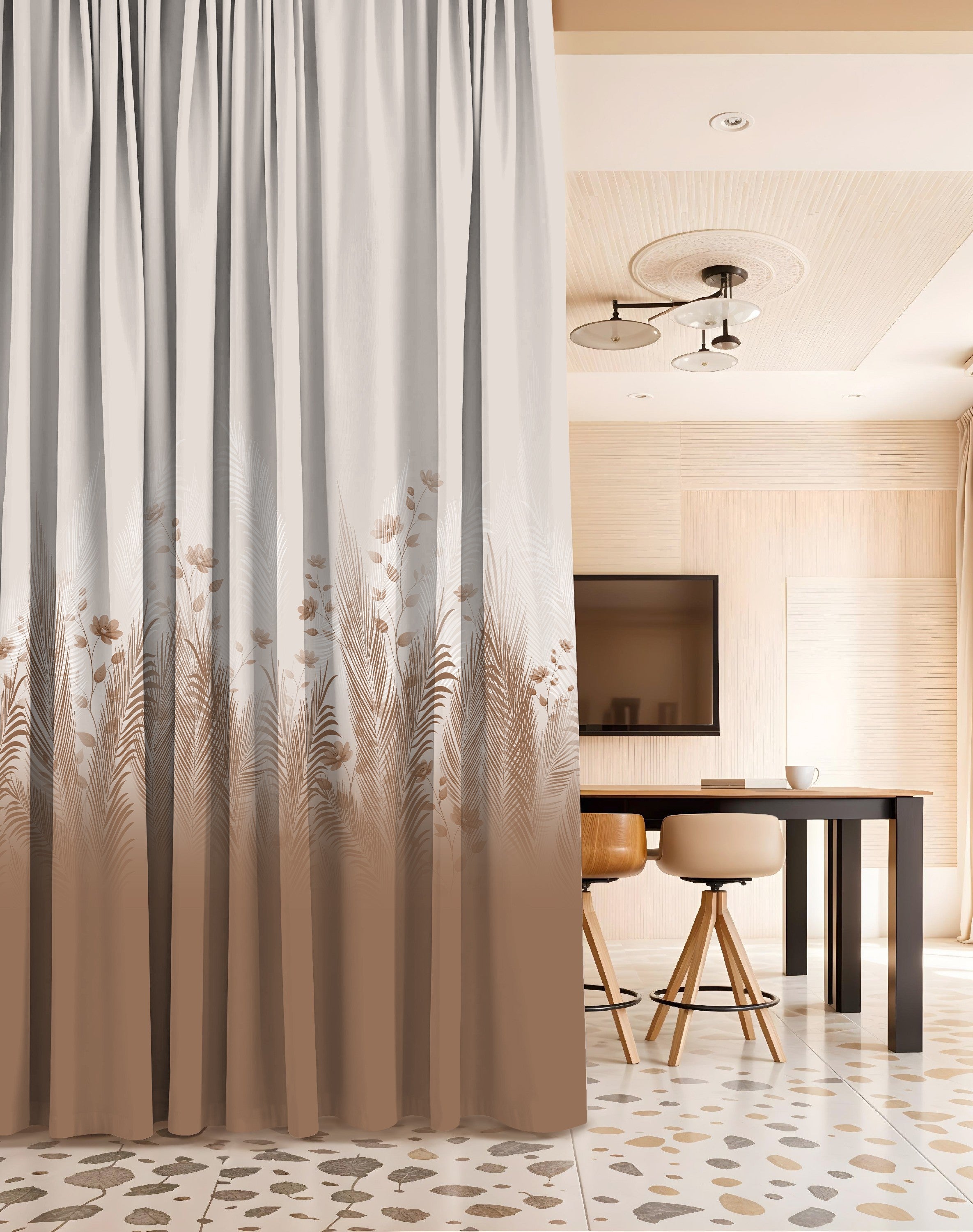 PASTORA CAMEL BROWN PRINTED ROOM DARKENING CURTAIN