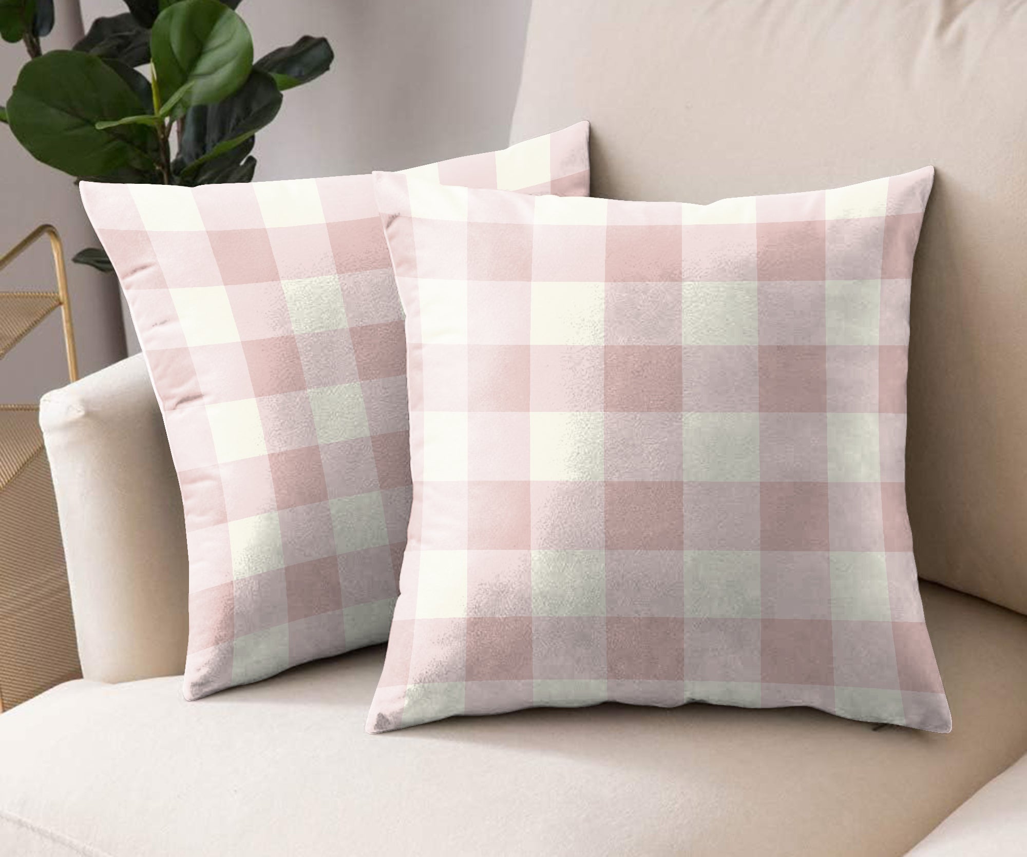 SPRING GALLERY BIG CHECK CAVERN PINK DIGITAL PRINTED CUSHION COVER (Pack of 2)