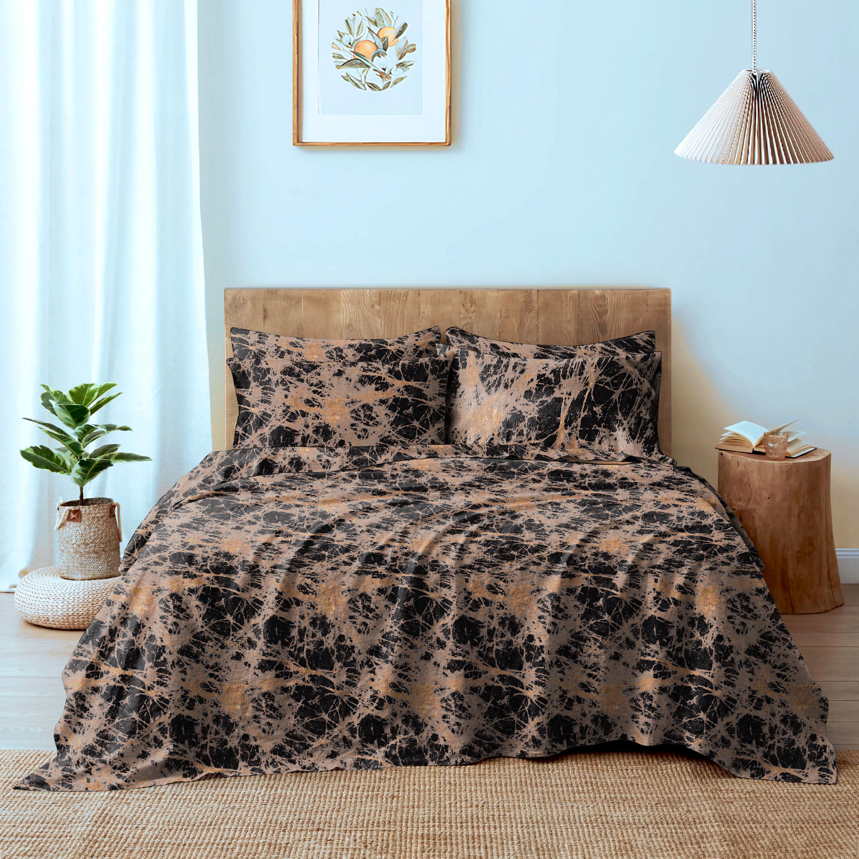 LAVA CHARCOAL BEDCOVER FOR DOUBLE BED WITH 2 PILLOWCOVERS KING SIZE (104" X 90")