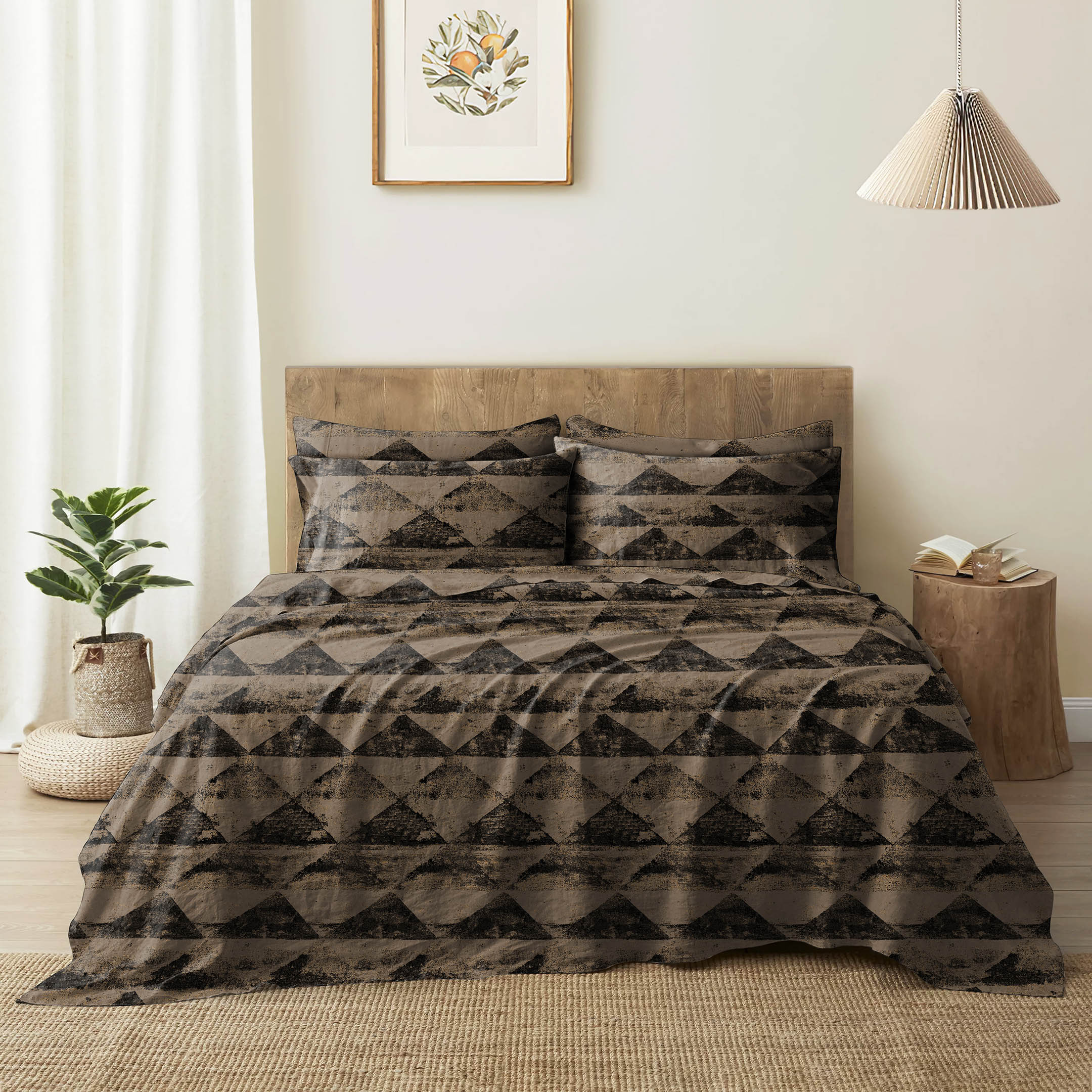 Mystique Charcoal Bedsheet for Double Bed with 2 PillowCovers King Size (104" X 90")