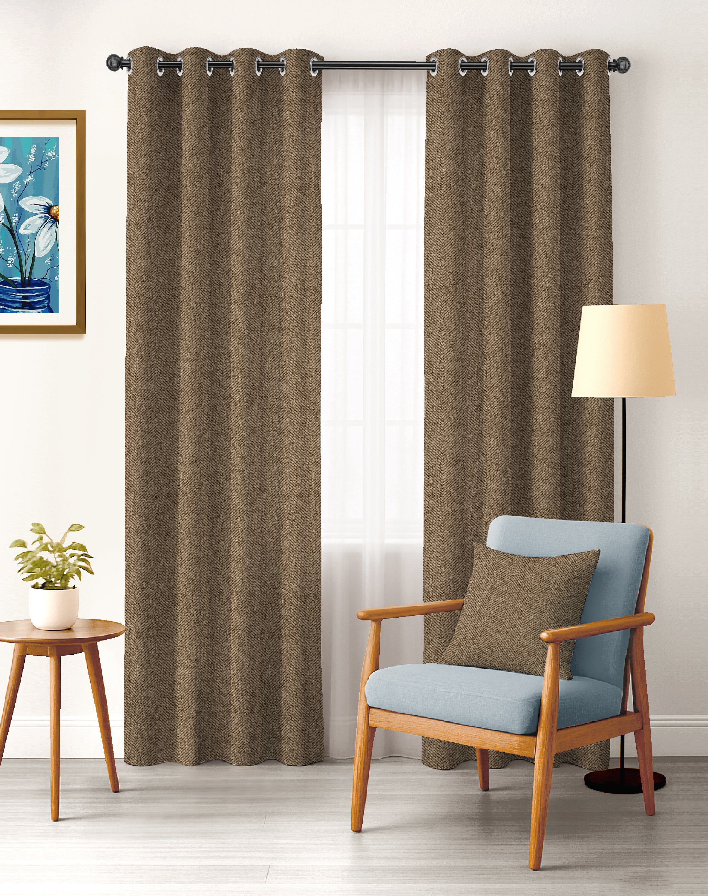 TWILLBONE COFFEE PRINTED BLACKOUT CURTAINS