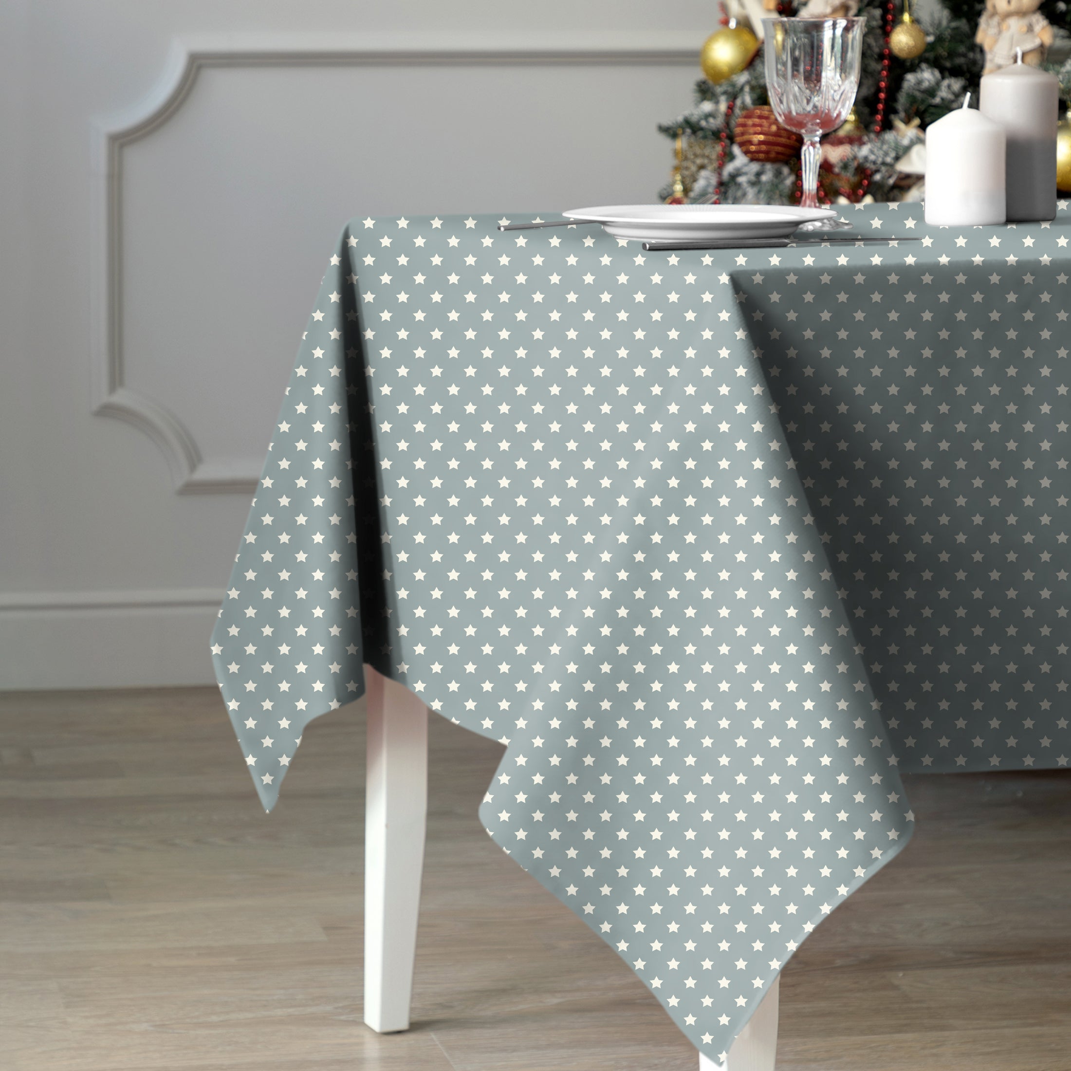 SPRING GALLERY STAR Cool Grey 6 Seater Table Cloth