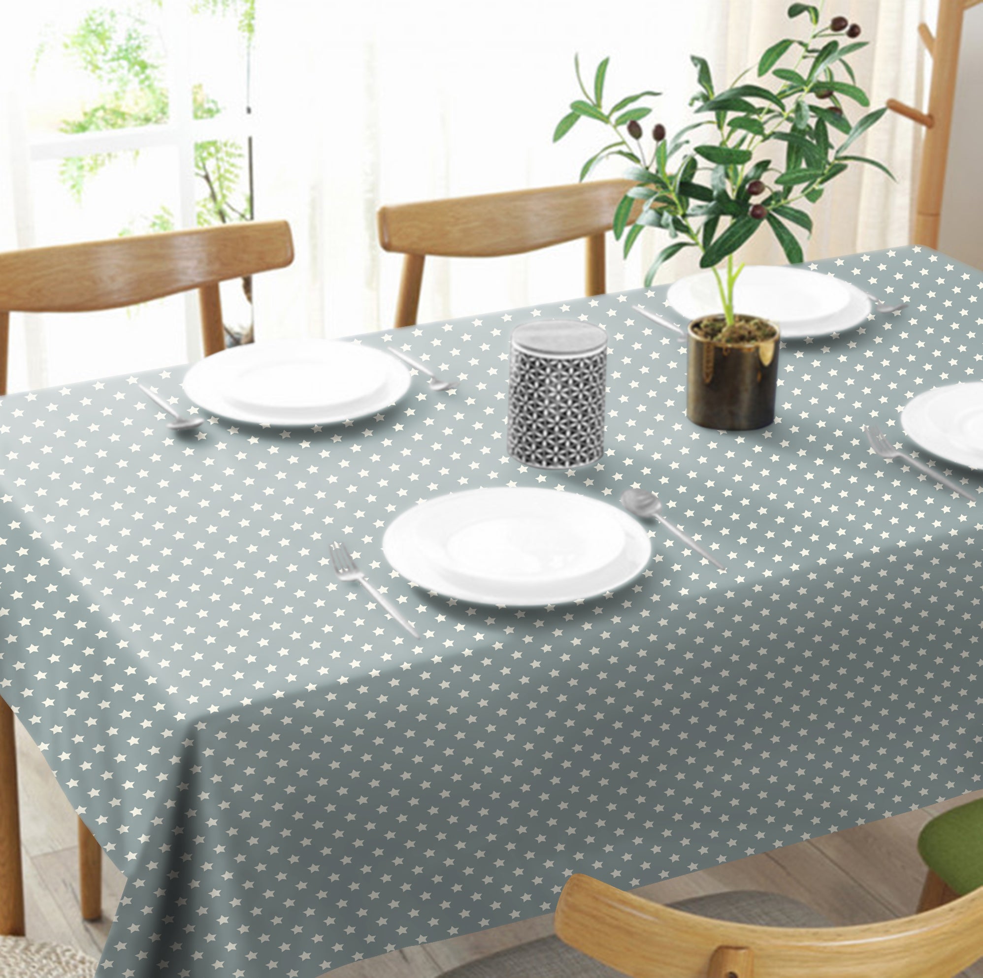 SPRING GALLERY STAR Cool Grey 6 Seater Table Cloth