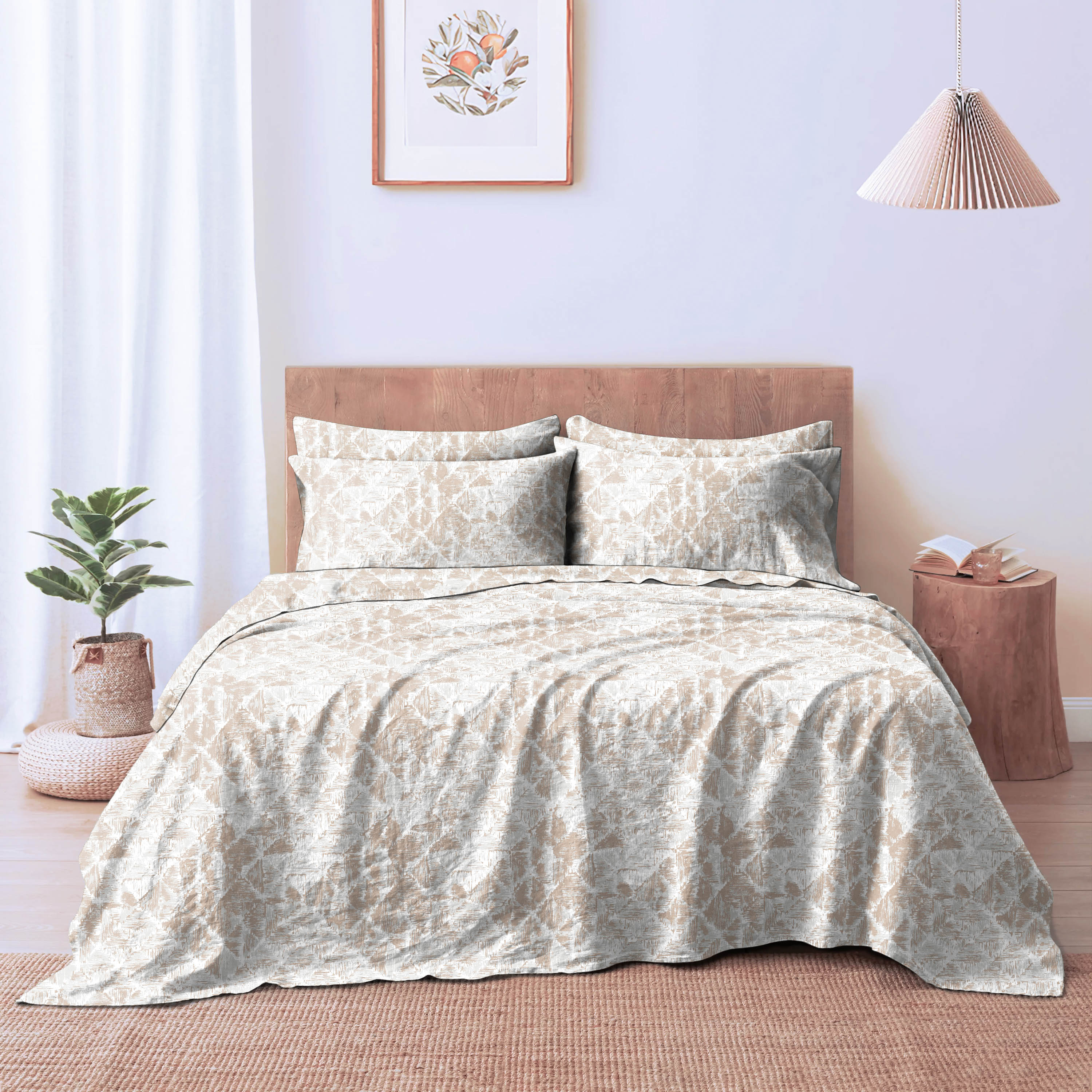 CLARA CREAM BEDSHEET FOR DOUBLE BED WITH 2 PILLOWCOVERS KING SIZE (104" X 90")