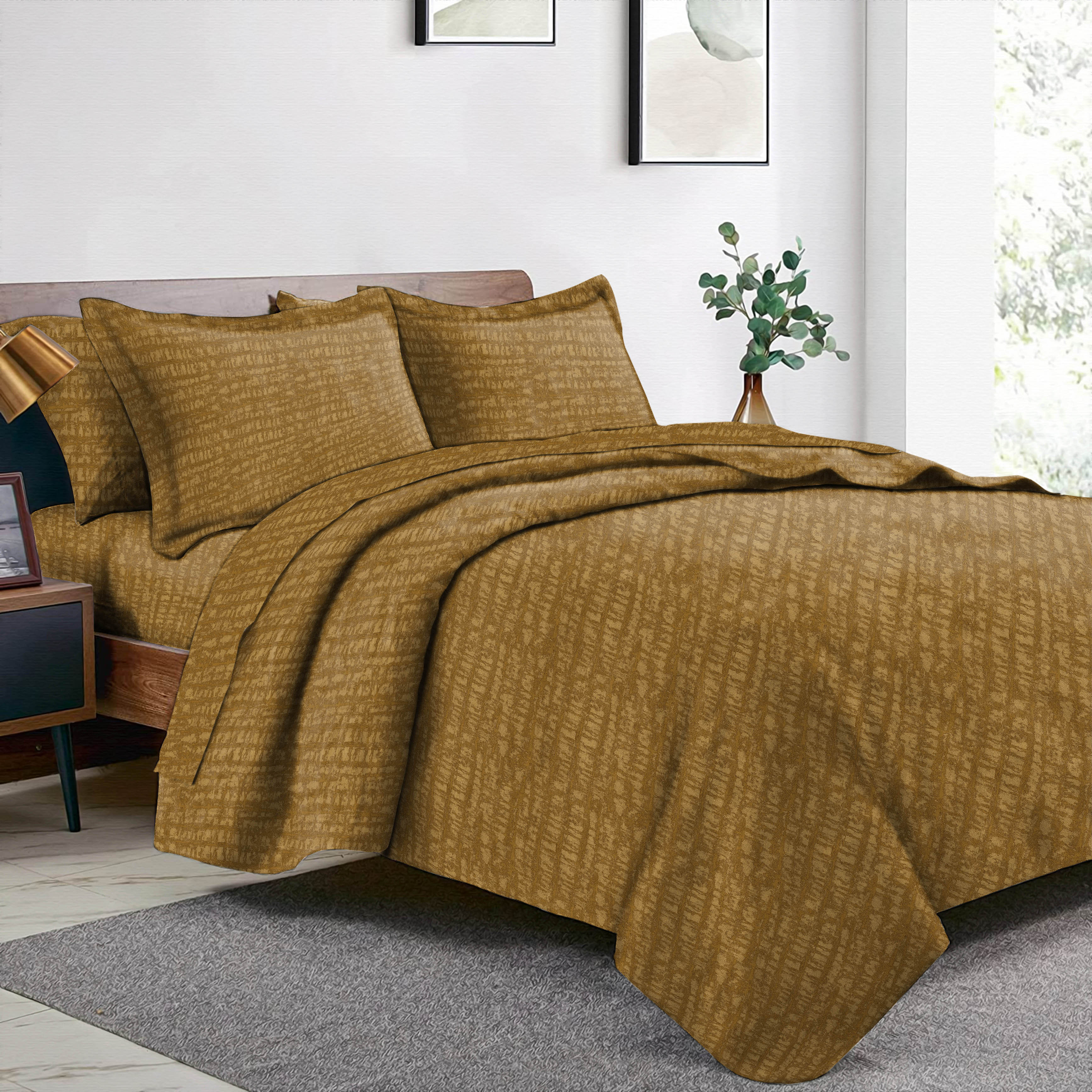 Valencia Mustard Bedcover for Double Bed with 2 Pillow Covers King Size (104" X 90")