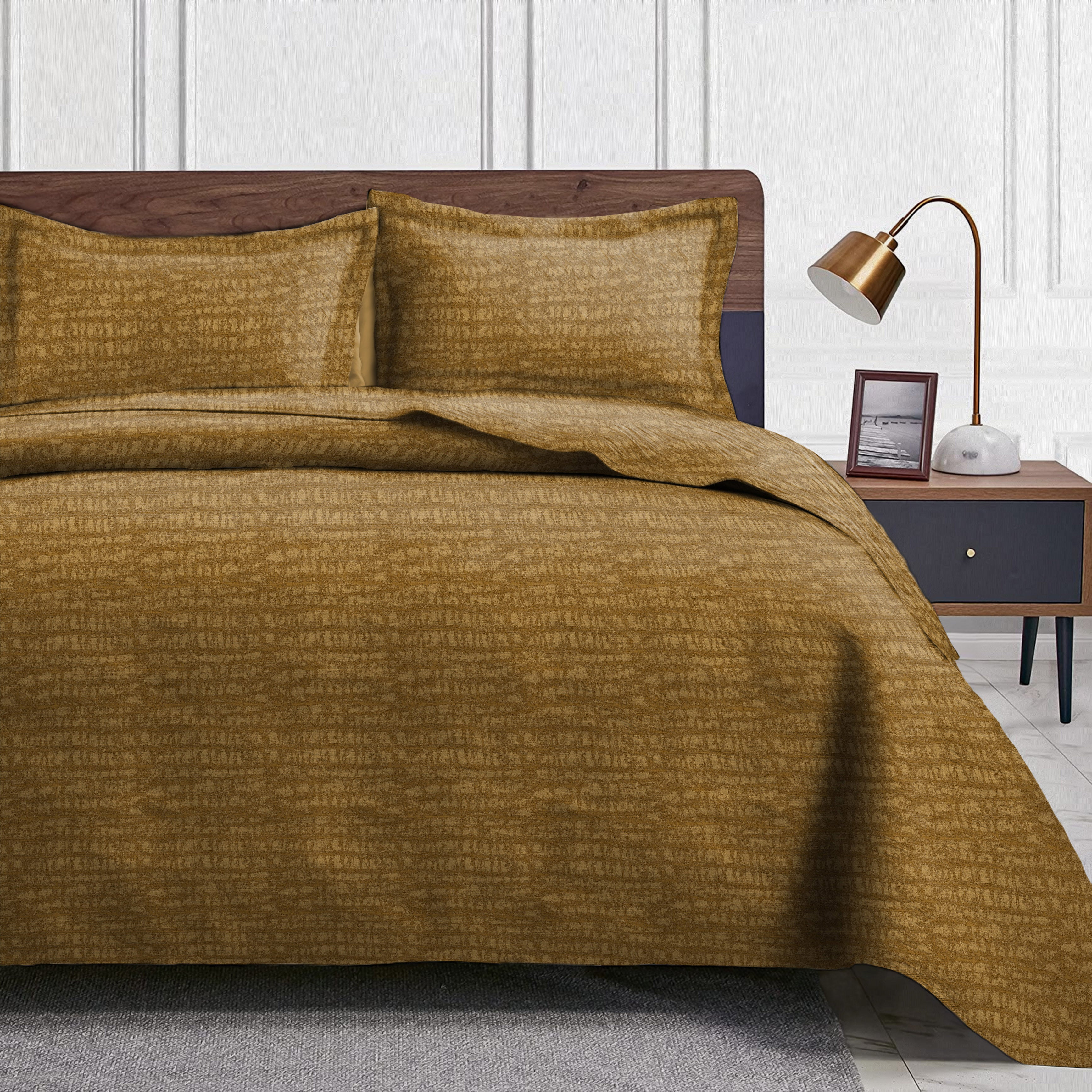 Valencia Mustard Bedcover for Double Bed with 2 Pillow Covers King Size (104" X 90")