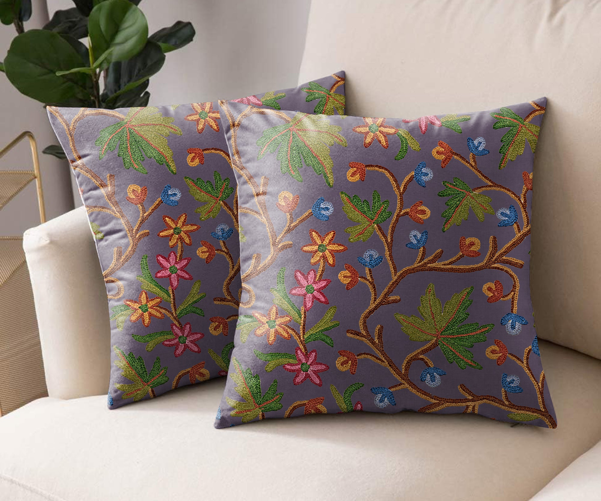VAROSKI KASHMIRI DOLPHIN GREY DIGITAL PRINTED CUSHION COVER (Pack of 2)
