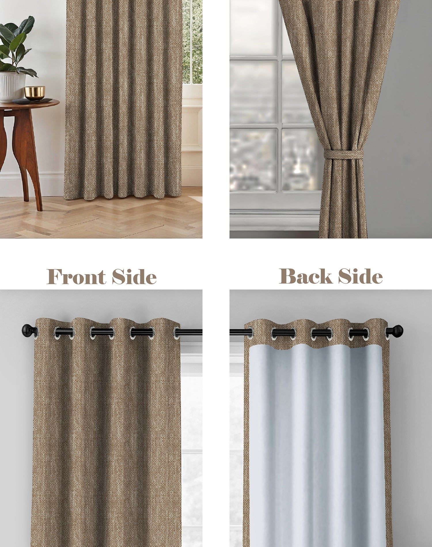 KOVO DARK BROWN DIGITAL PRINTED BLACKOUT CURTAINS