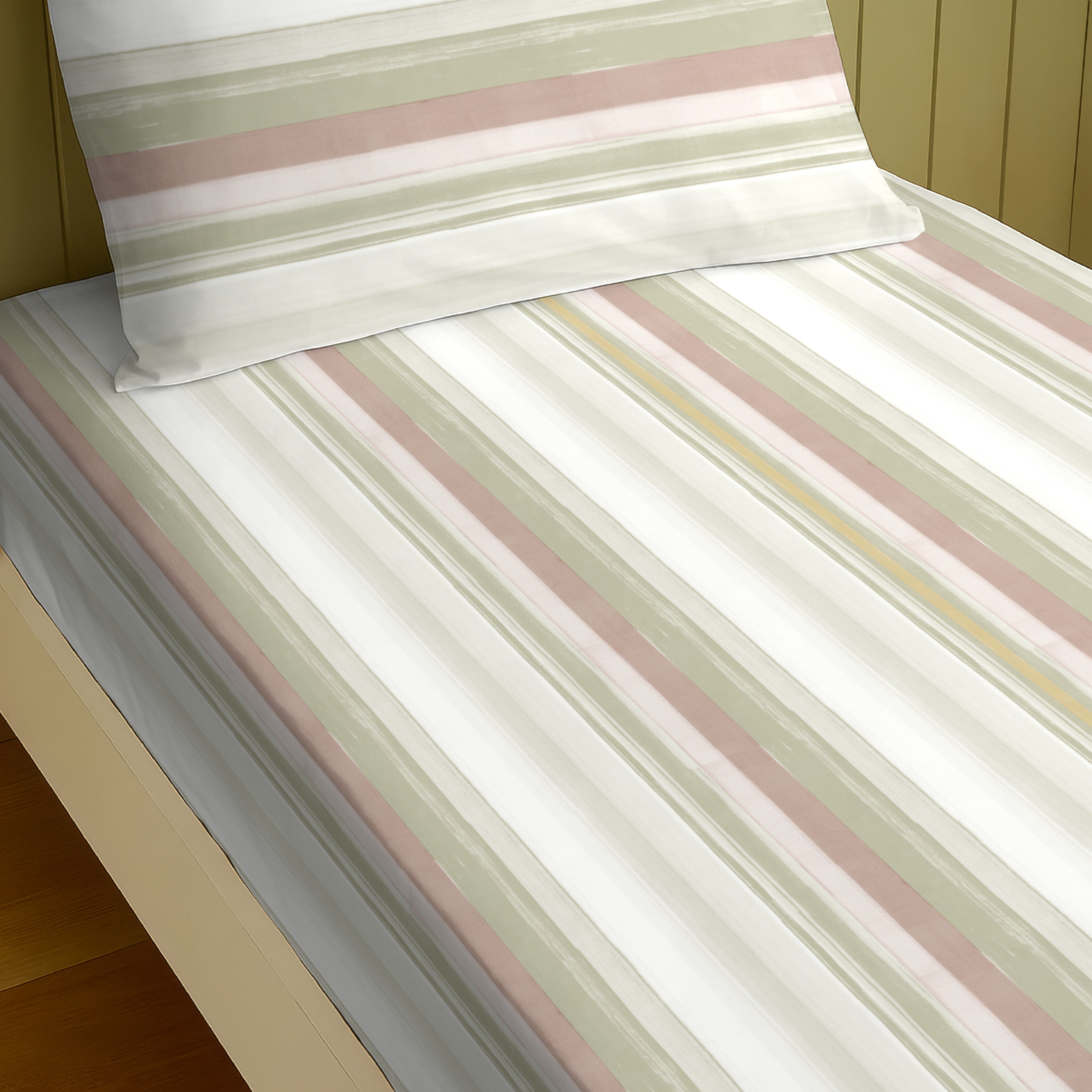 ALVIN STRIPES LIGHTGREEN BEDSHEET WITH PILLOWCOVER