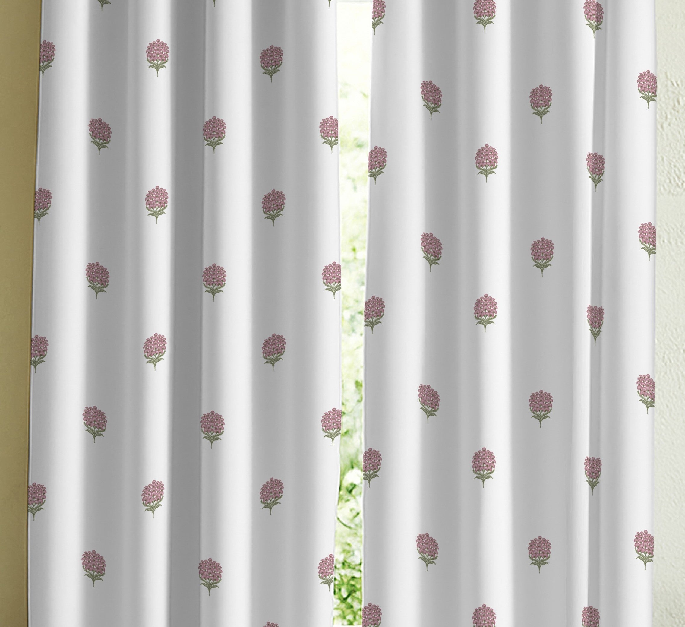 POKHARA MATTY LIGHT PINK PRINTED ROOM DARKENER/100% BLACKOUT CURTAIN