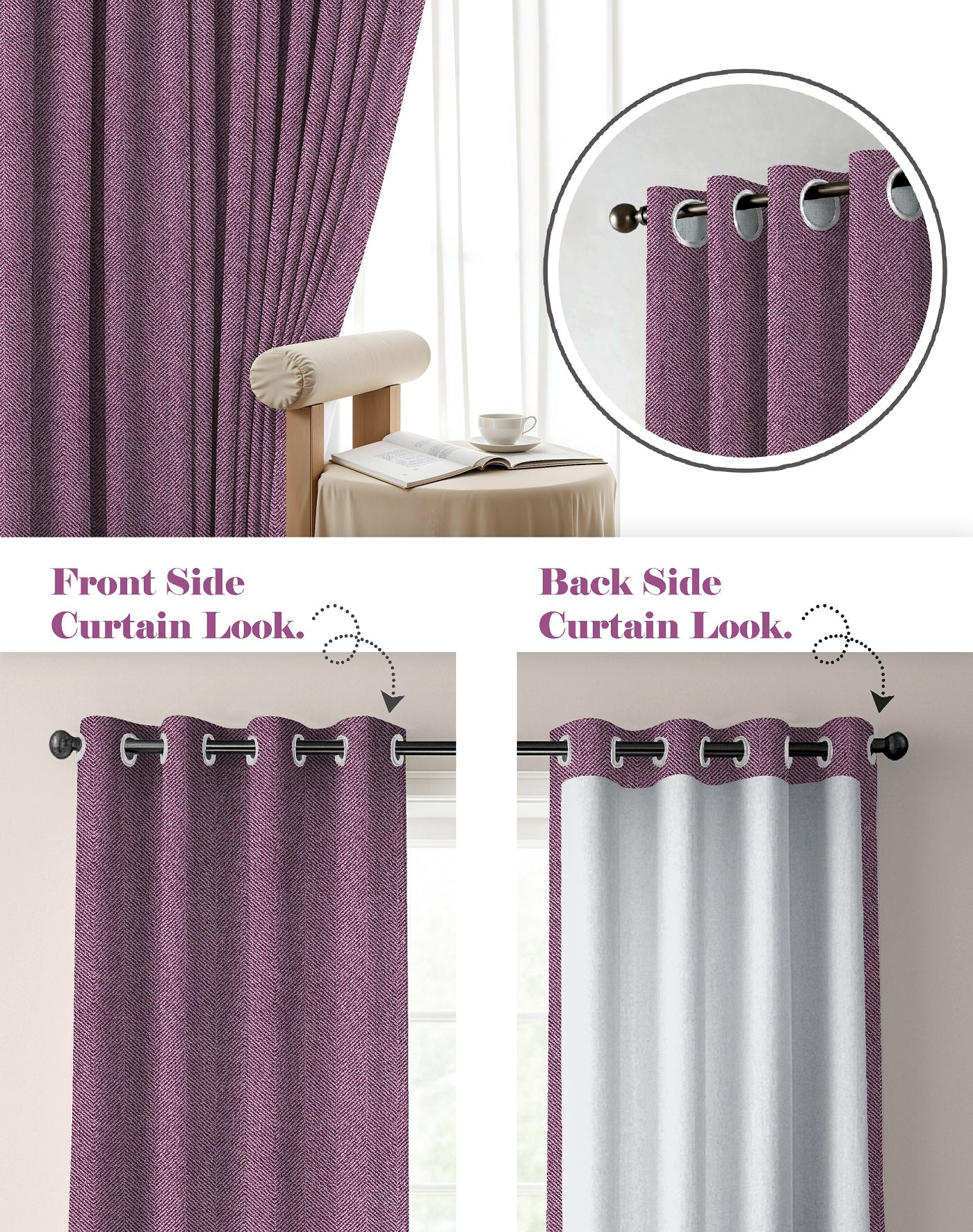 TWILLBONE DARK PINK PRINTED BLACKOUT CURTAINS