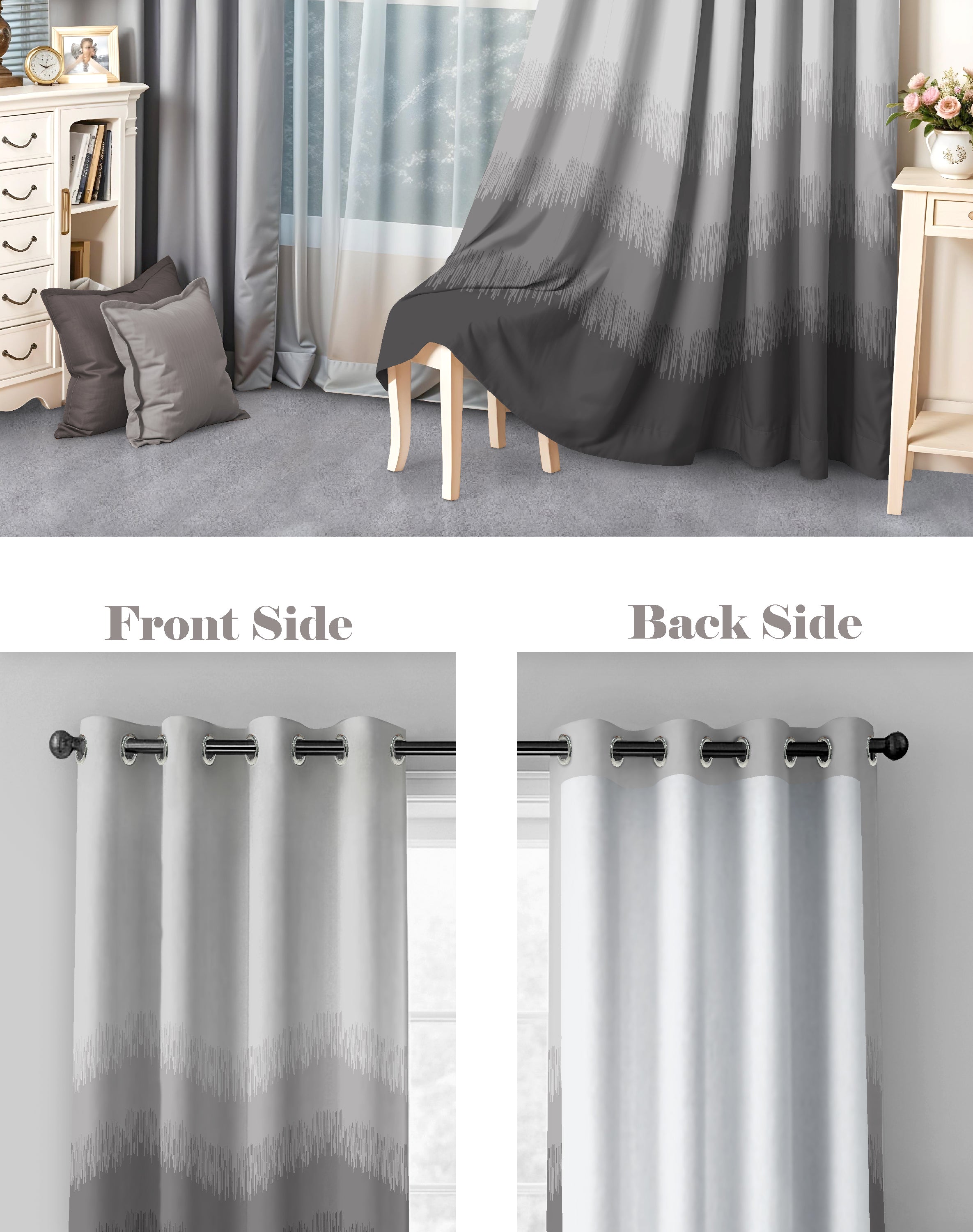 KIVO DARK STONE DIGITAL PRINTED BLACKOUT CURTAINS