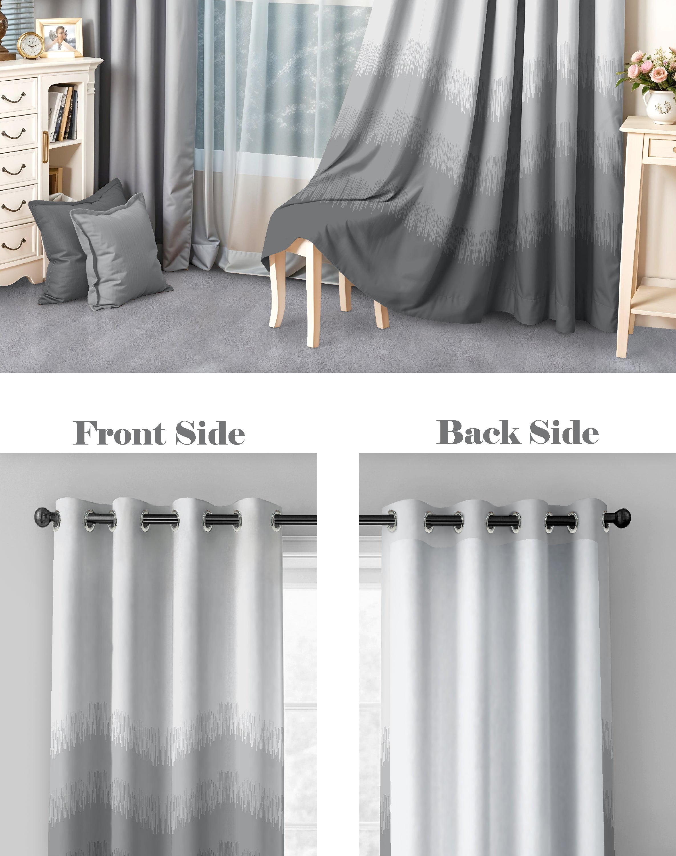 KIVO LIGHT GREY DIGITAL PRINTED BLACKOUT CURTAINS