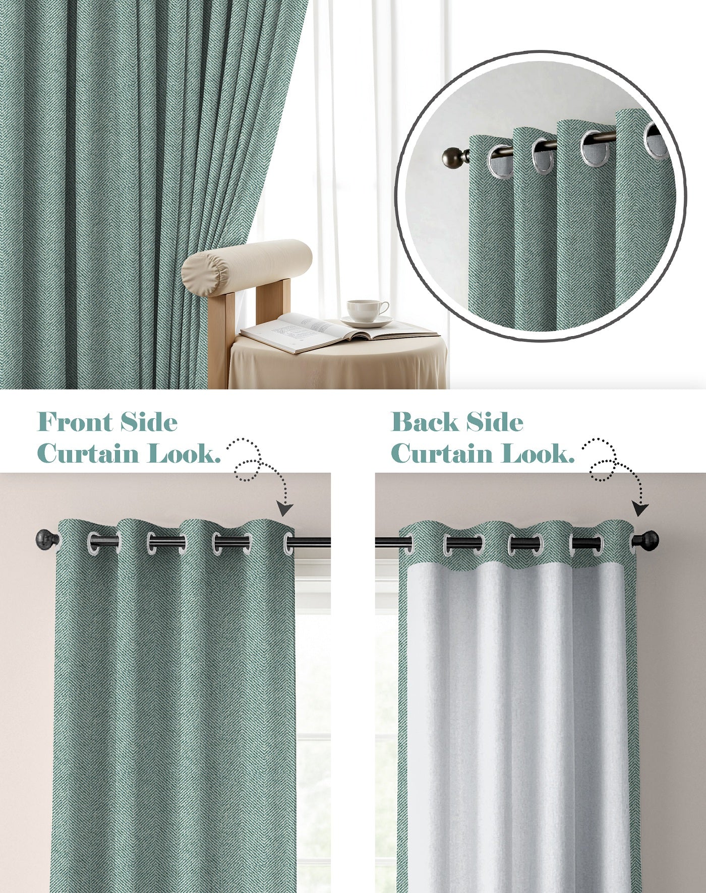 TWILLBONE SEA GREEN PRINTED BLACKOUT CURTAINS