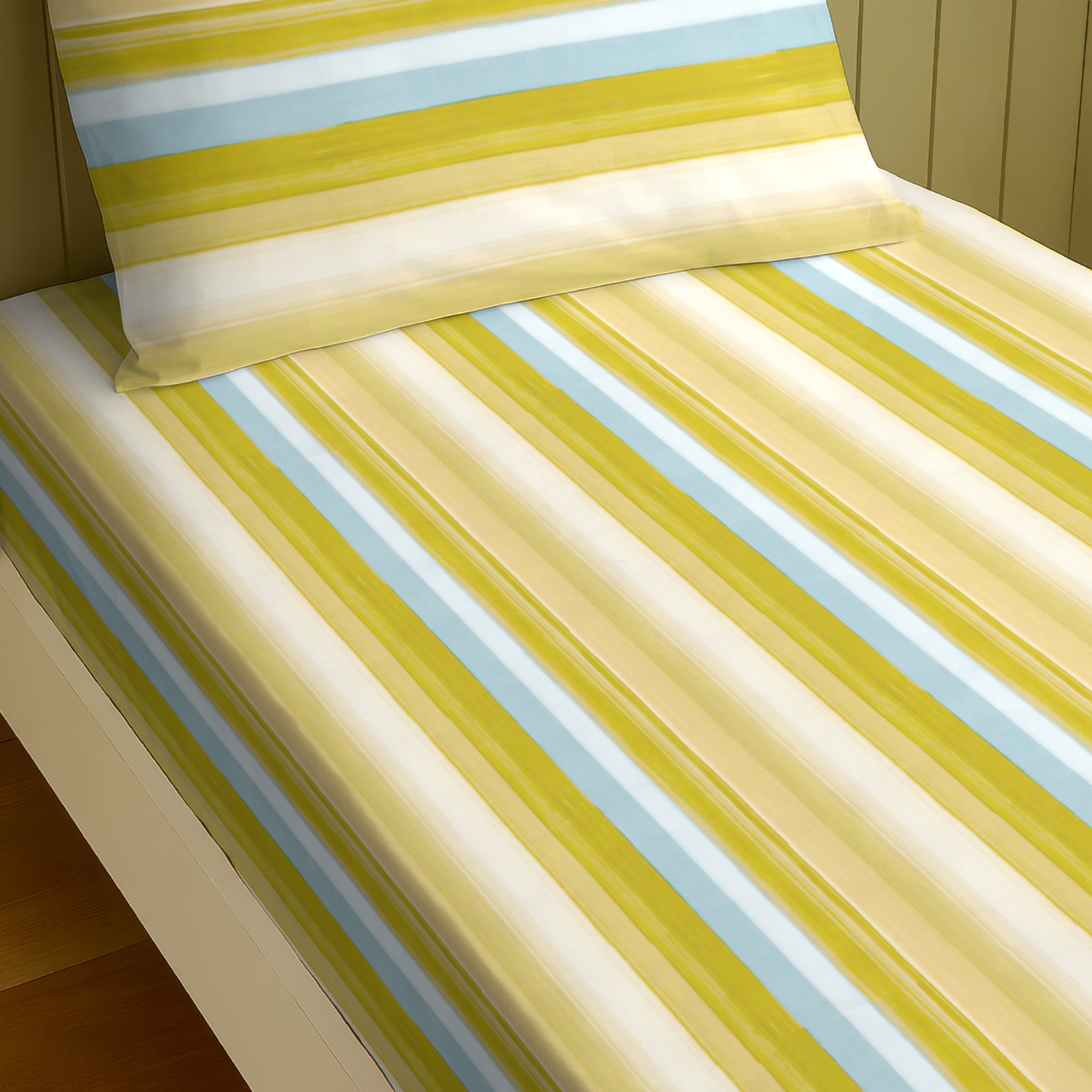 ALVIN STRIPES LEMON BEDSHEET WITH PILLOWCOVER