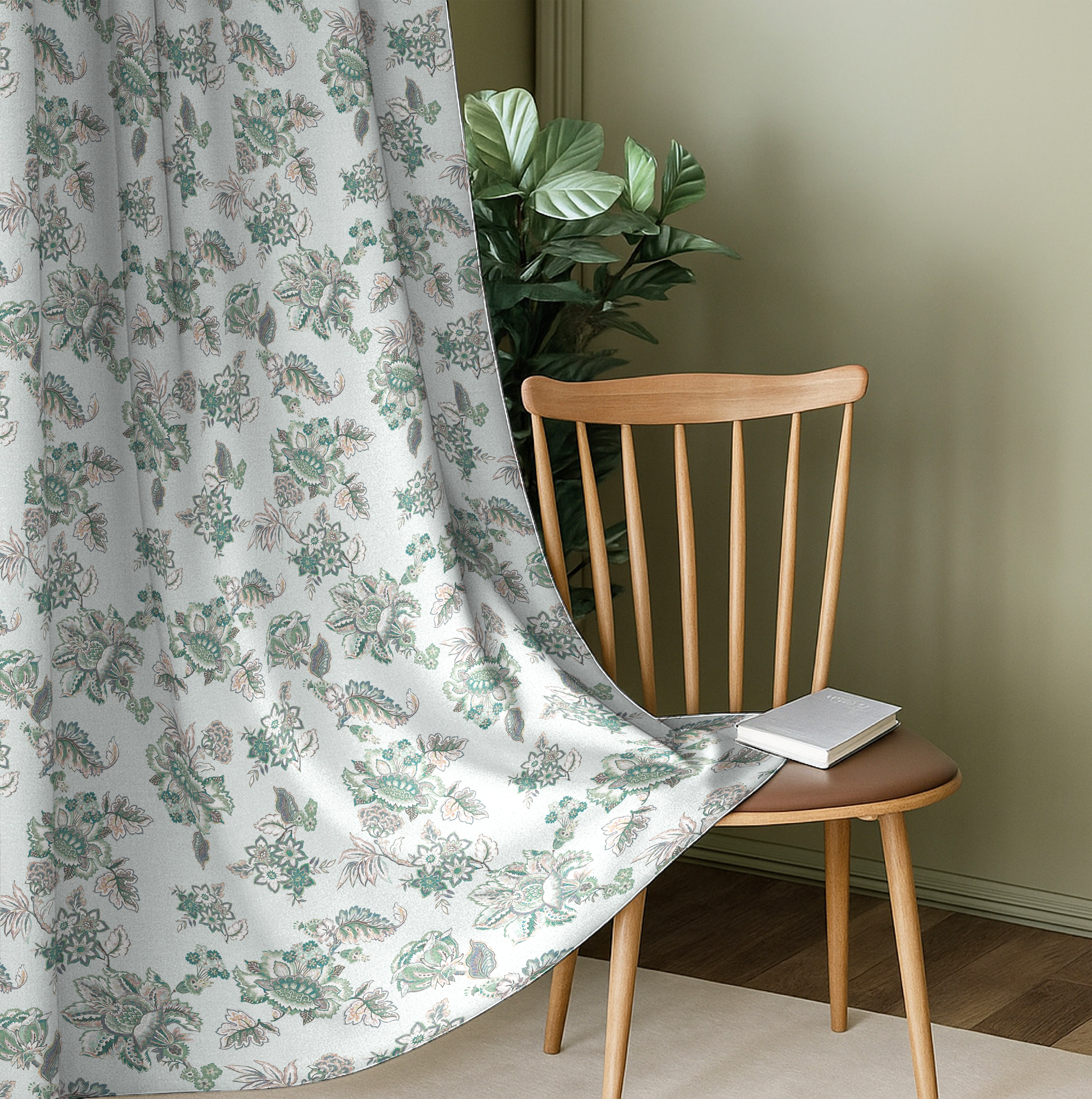 ANZIO LIGHTGREEN PRINTED BLACKOUT CURTAIN