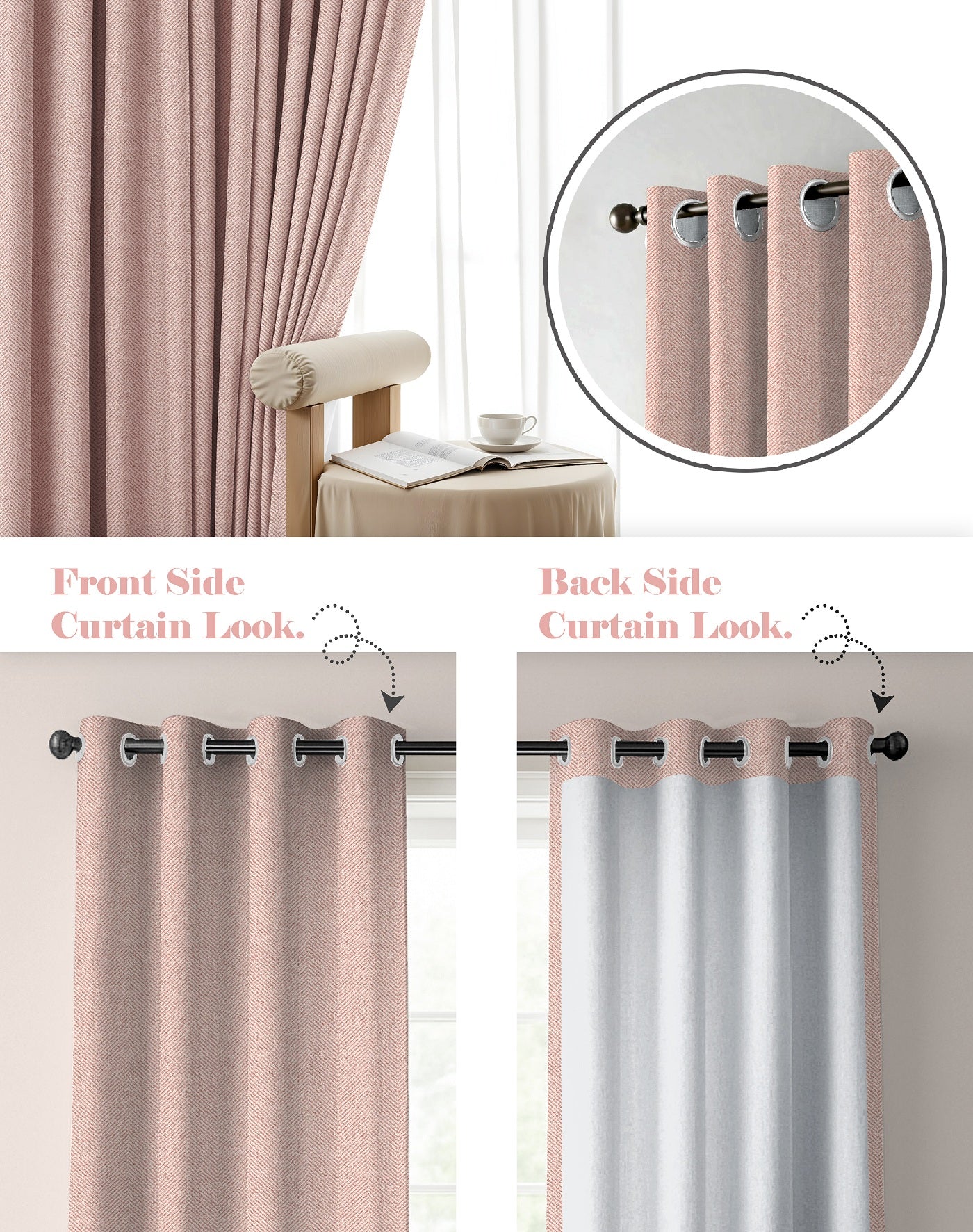 TWILLBONE BABY PINK PRINTED BLACKOUT CURTAINS
