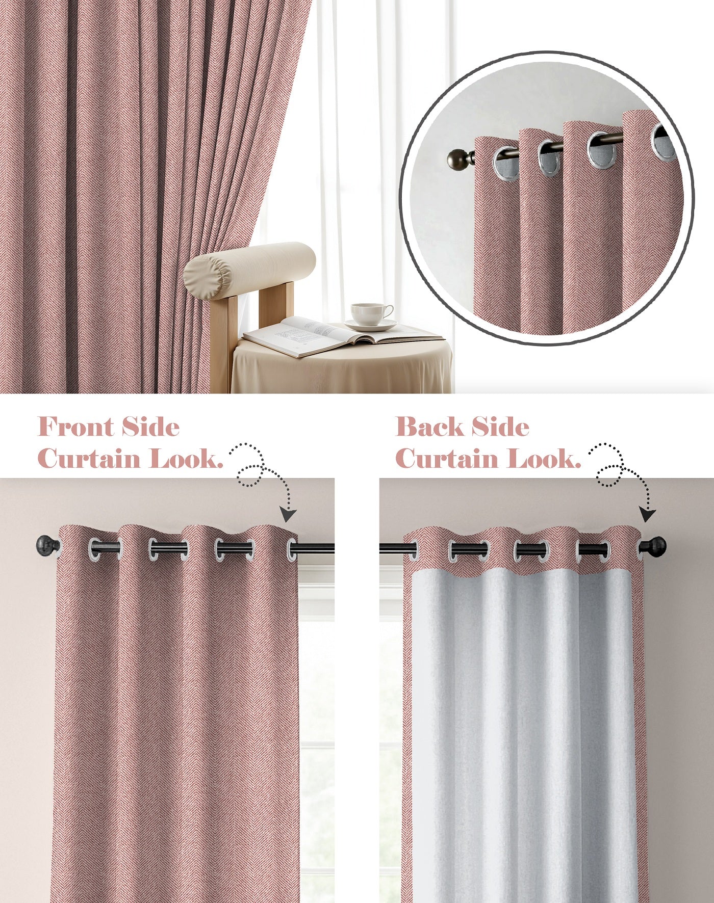 TWILLBONE M PINK PRINTED BLACKOUT CURTAINS