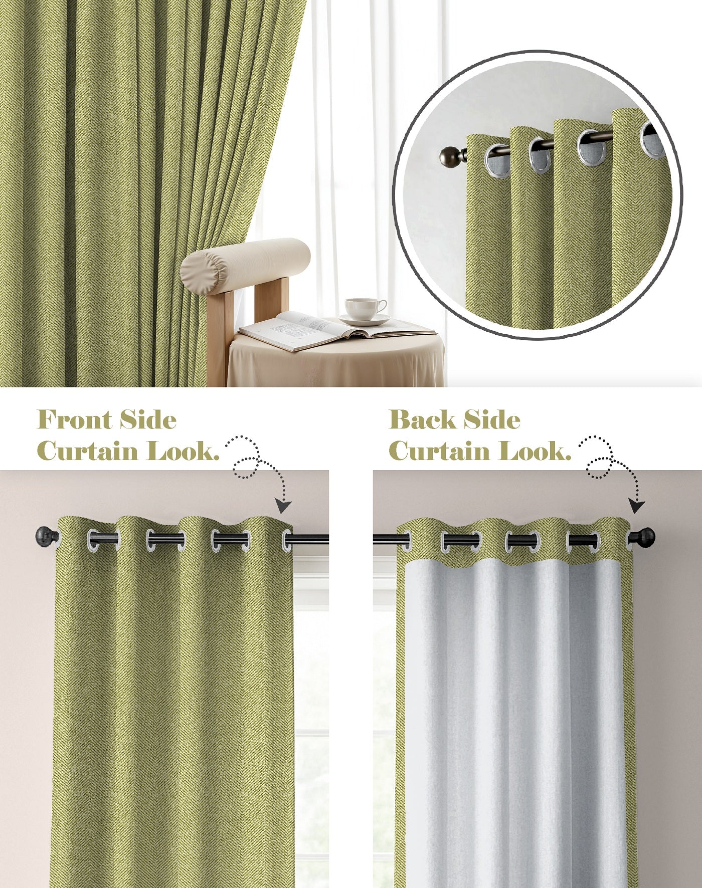 TWILLBONE L GREEN PRINTED BLACKOUT CURTAINS