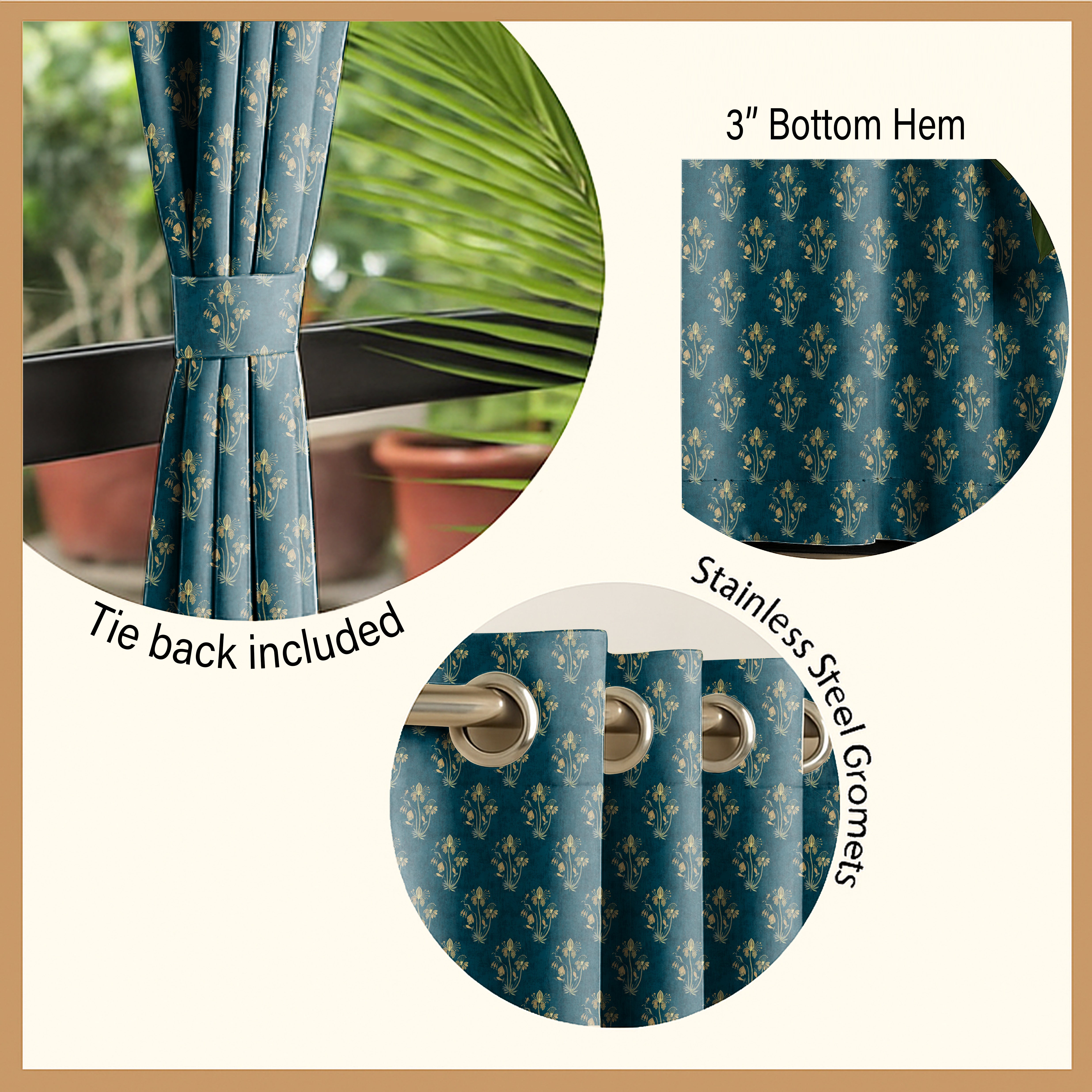 VERONA MATTY TEAL PRINTED ROOM DARKENER CURTAIN