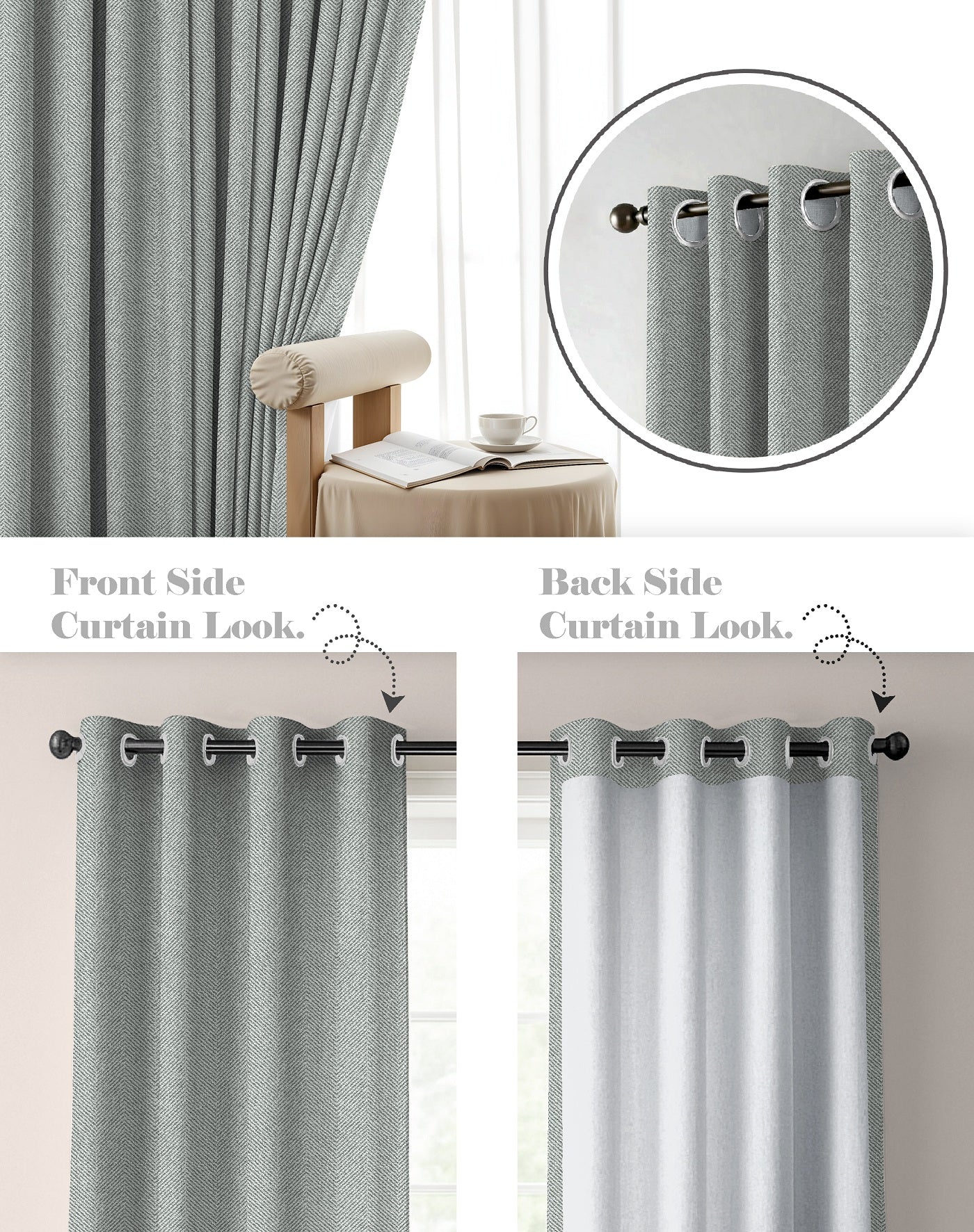 TWILLBONE L GREY PRINTED BLACKOUT CURTAINS