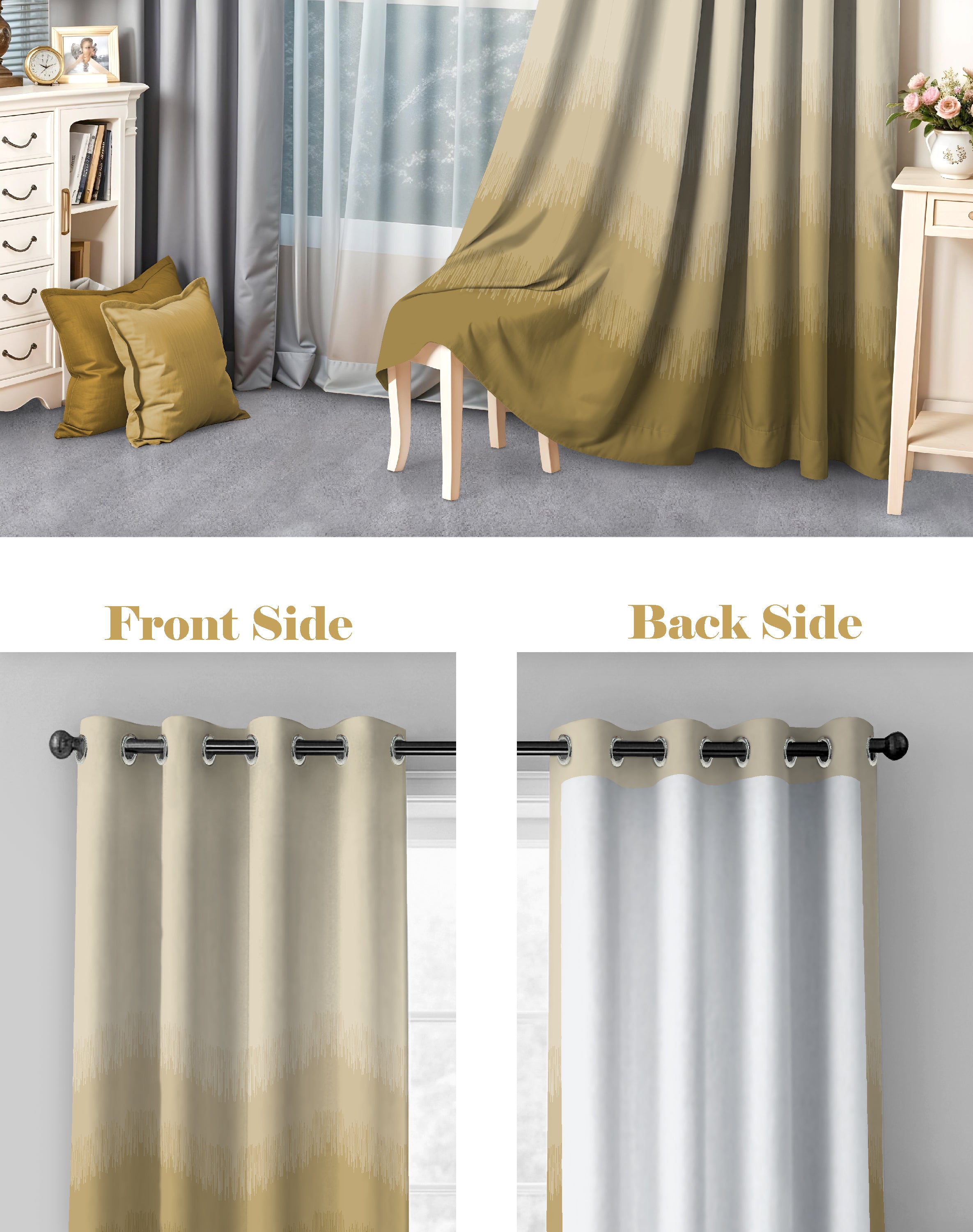 KIVO MUSTARD DIGITAL PRINTED BLACKOUT CURTAINS