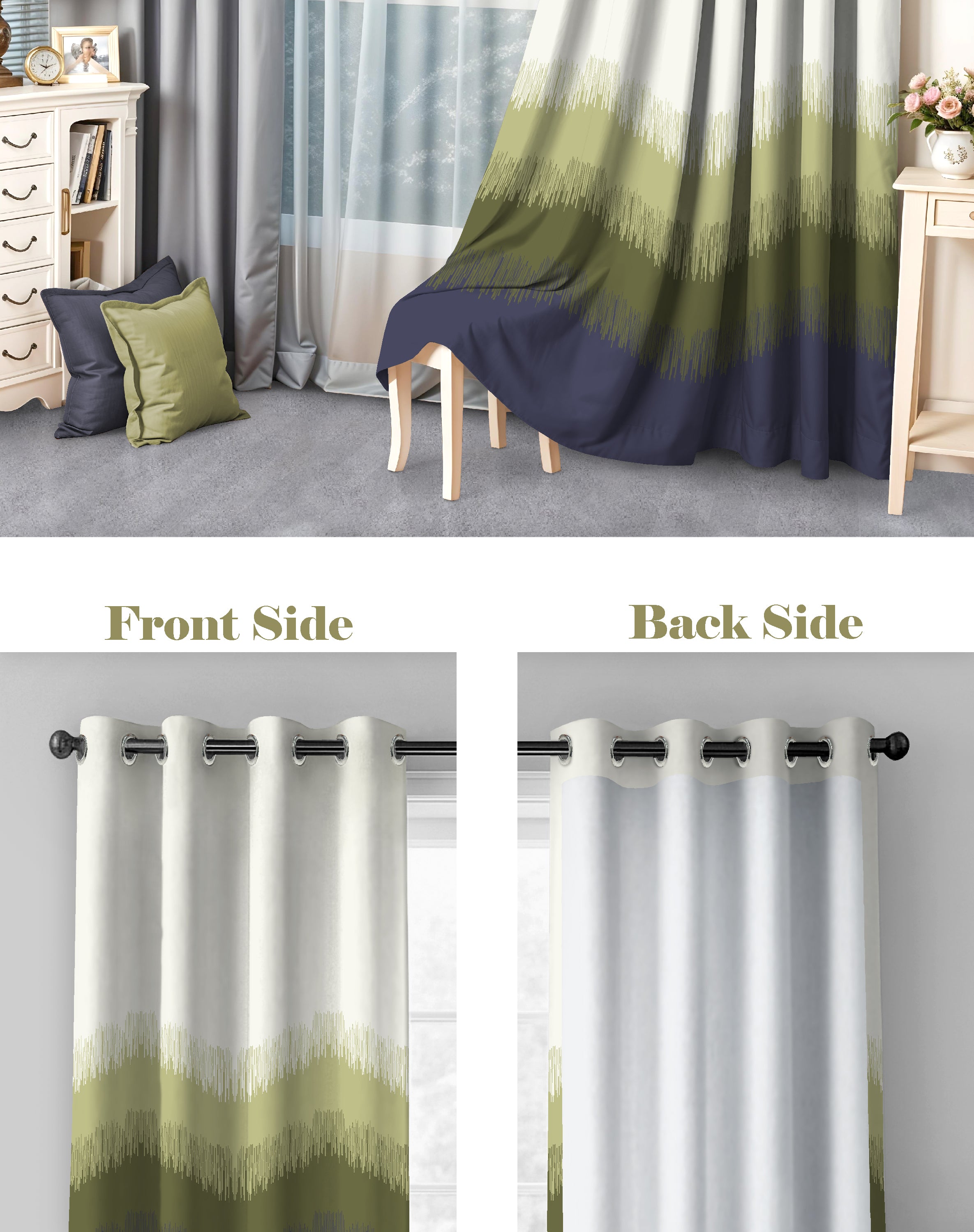 KIVO GREEN DIGITAL PRINTED BLACKOUT CURTAINS