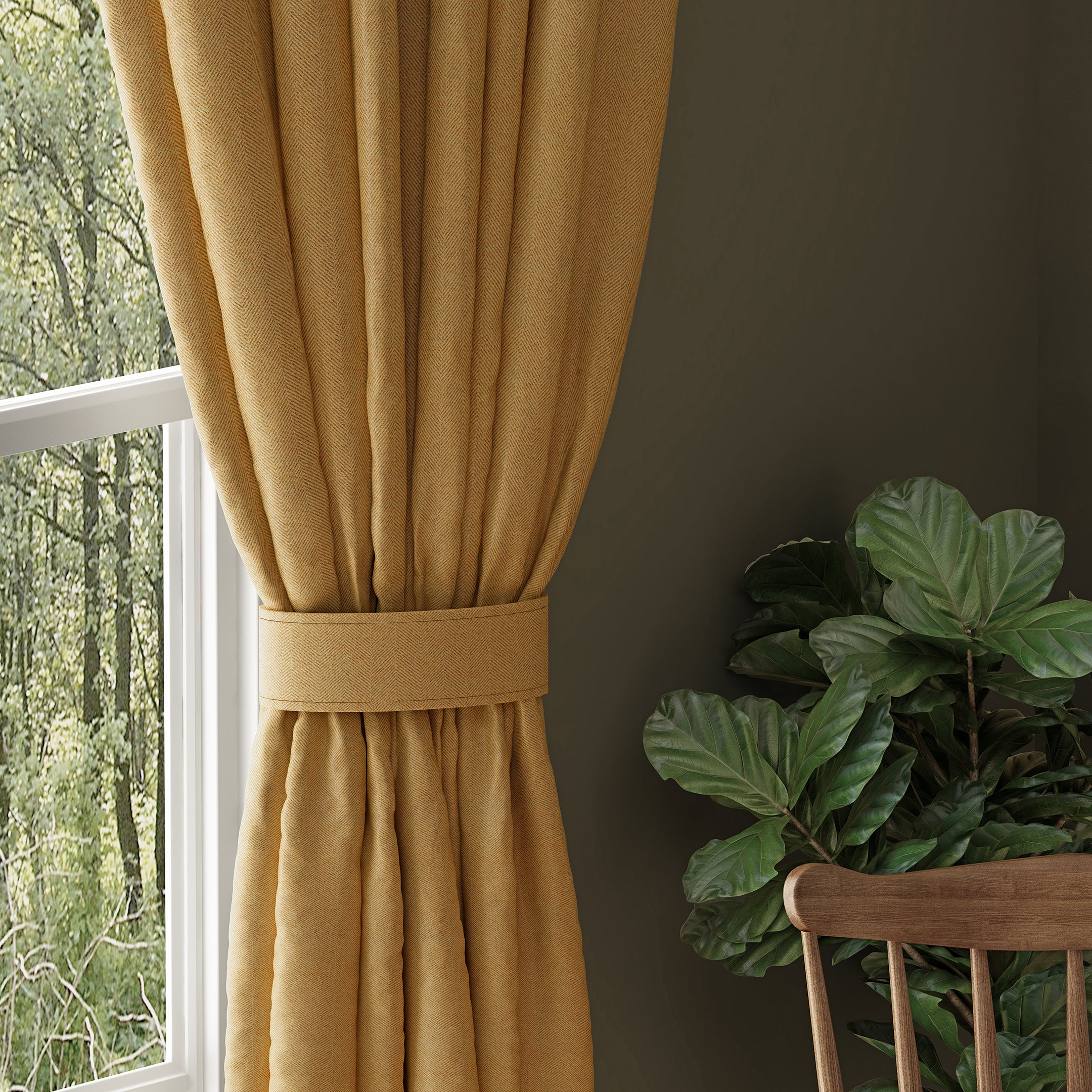 HERRINGBONE D-MUSTARD BLACKOUT CURTAIN