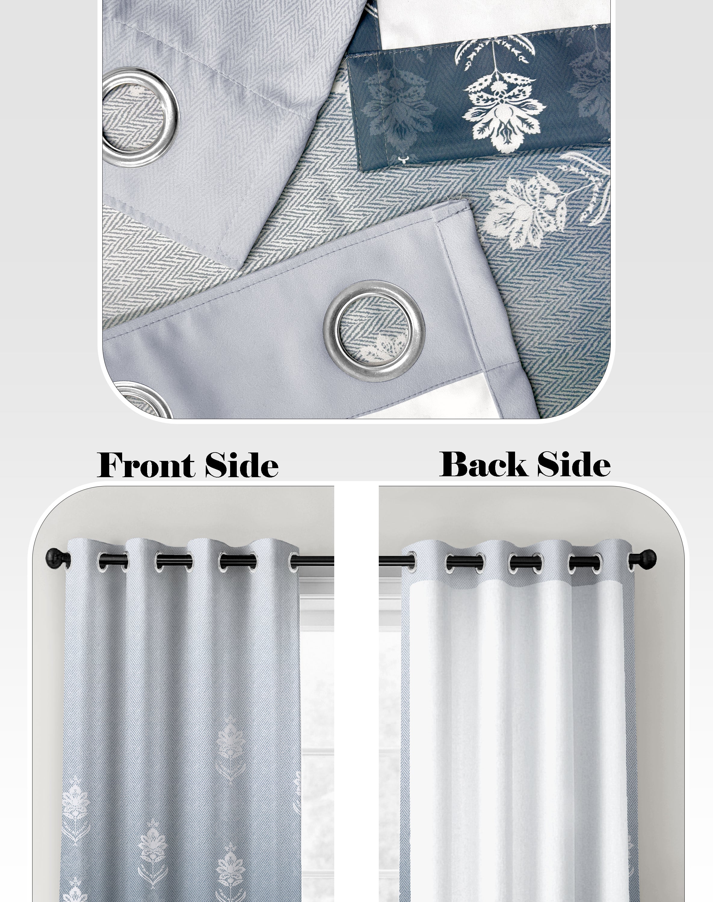 NAYRA STEEL BLUE PRINTED ROOM DARKENING CURTAIN