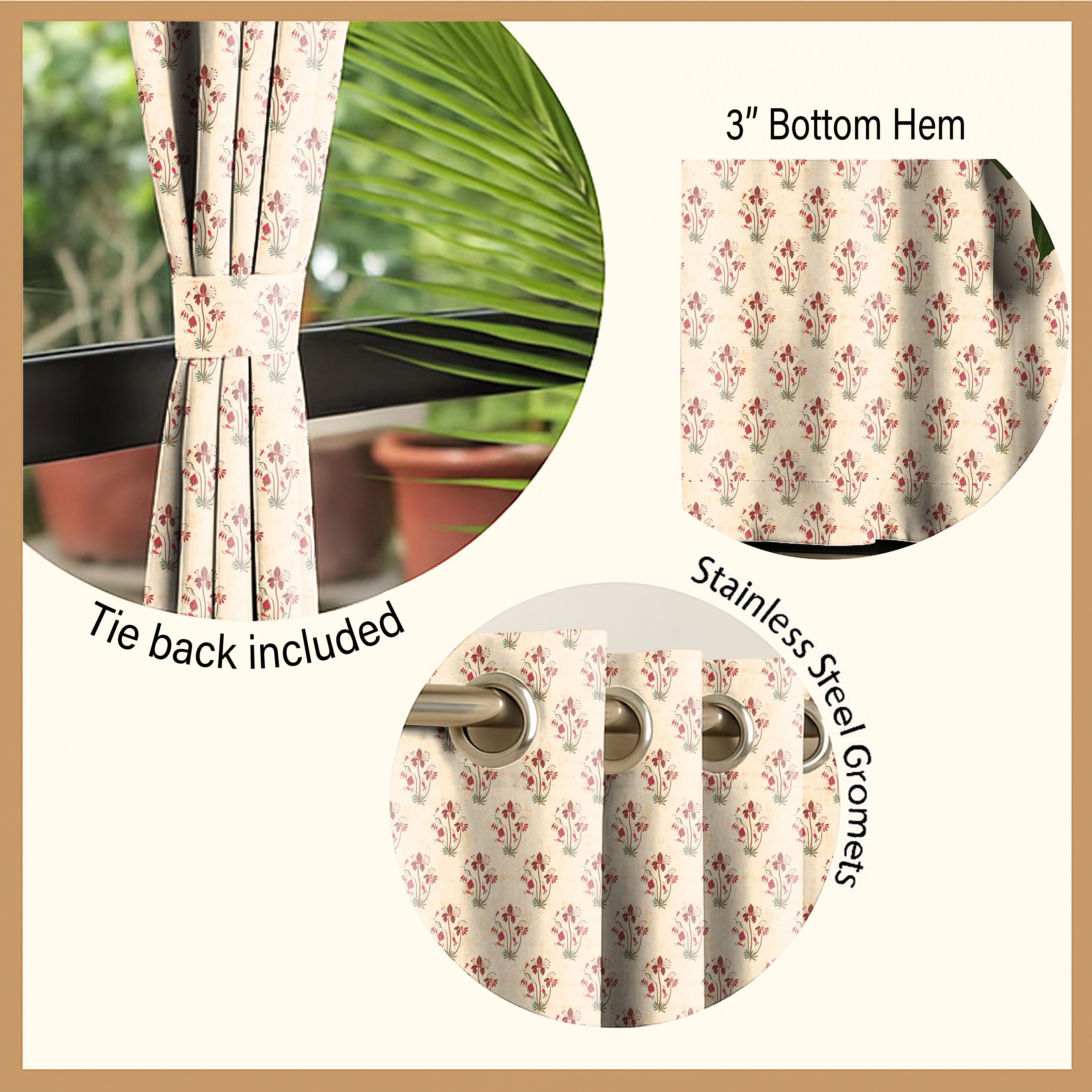 VERONA MATTY PEACH PRINTED ROOM DARKENER CURTAIN