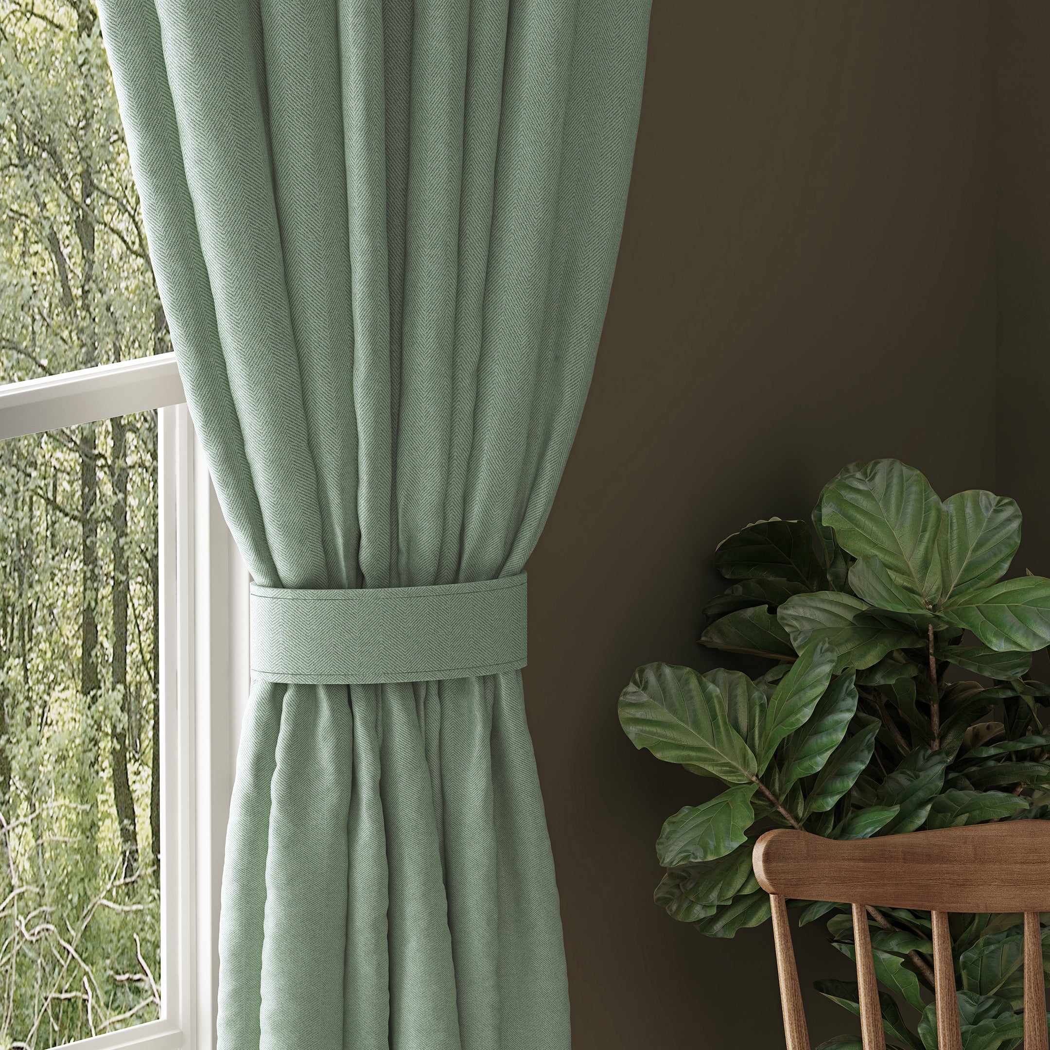 HERRINGBONE SEA GREEN BLACKOUT CURTAINS