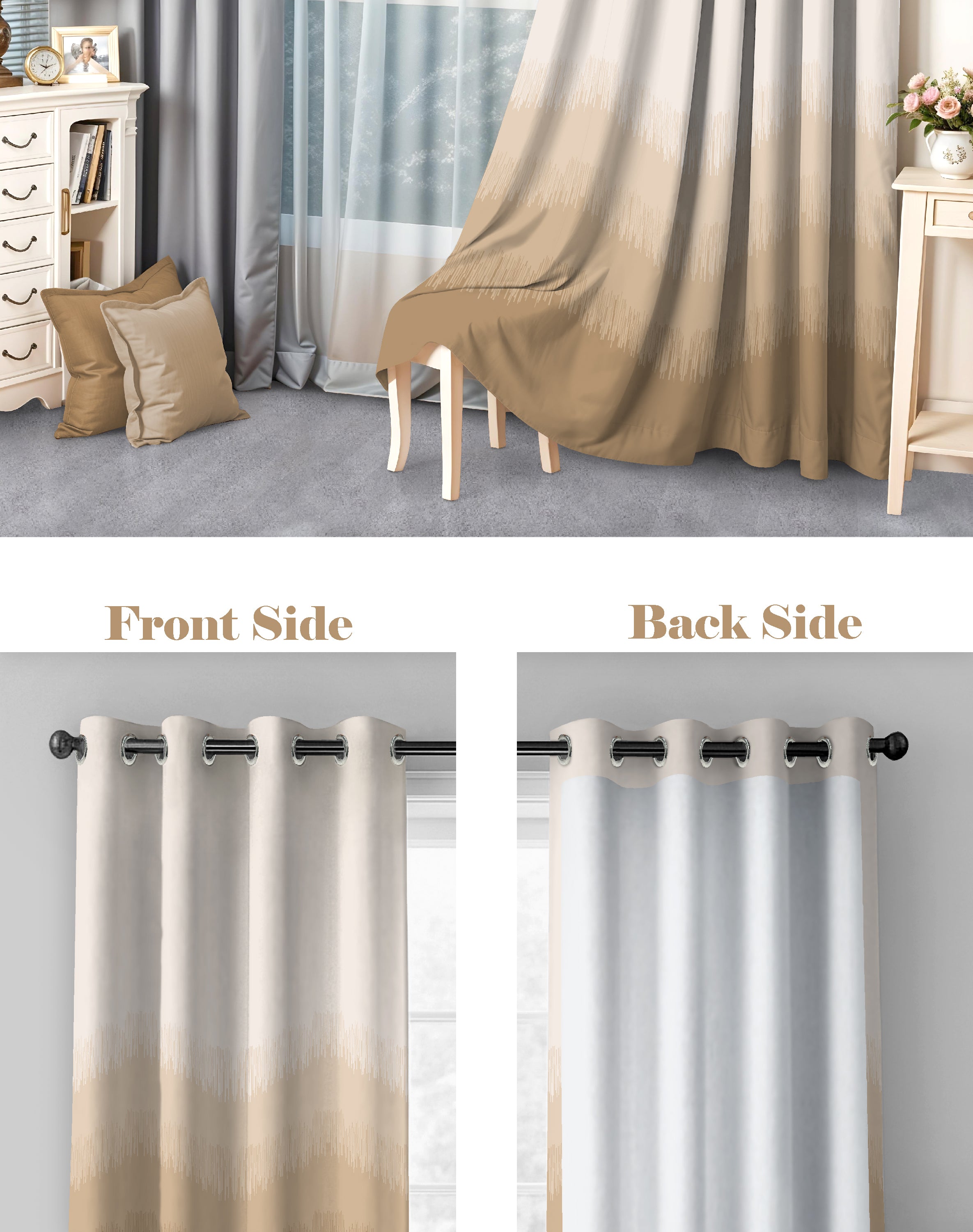 KIVO BROWN DIGITAL PRINTED BLACKOUT CURTAINS