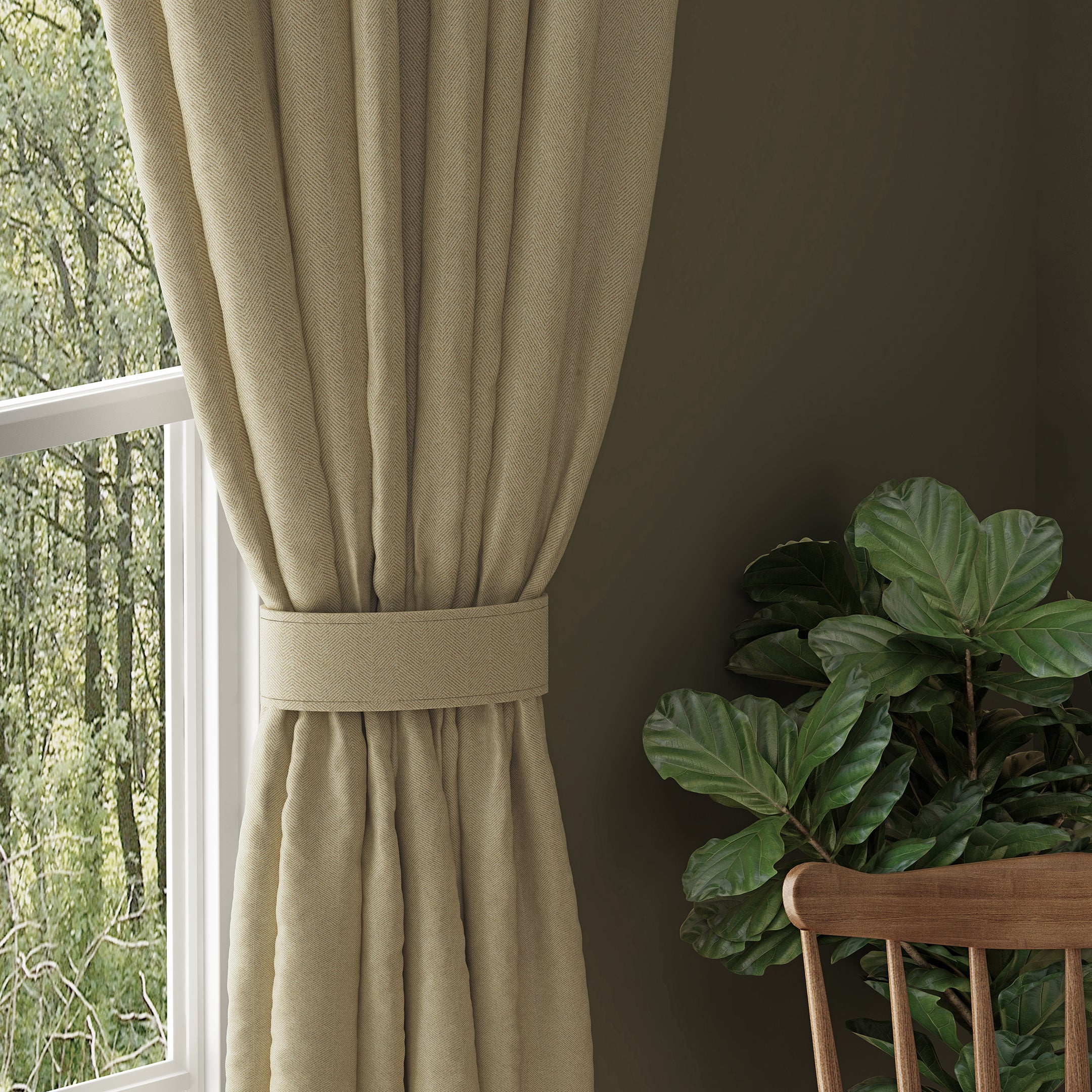 HERRINGBONE L BROWN BLACKOUT CURTAIN