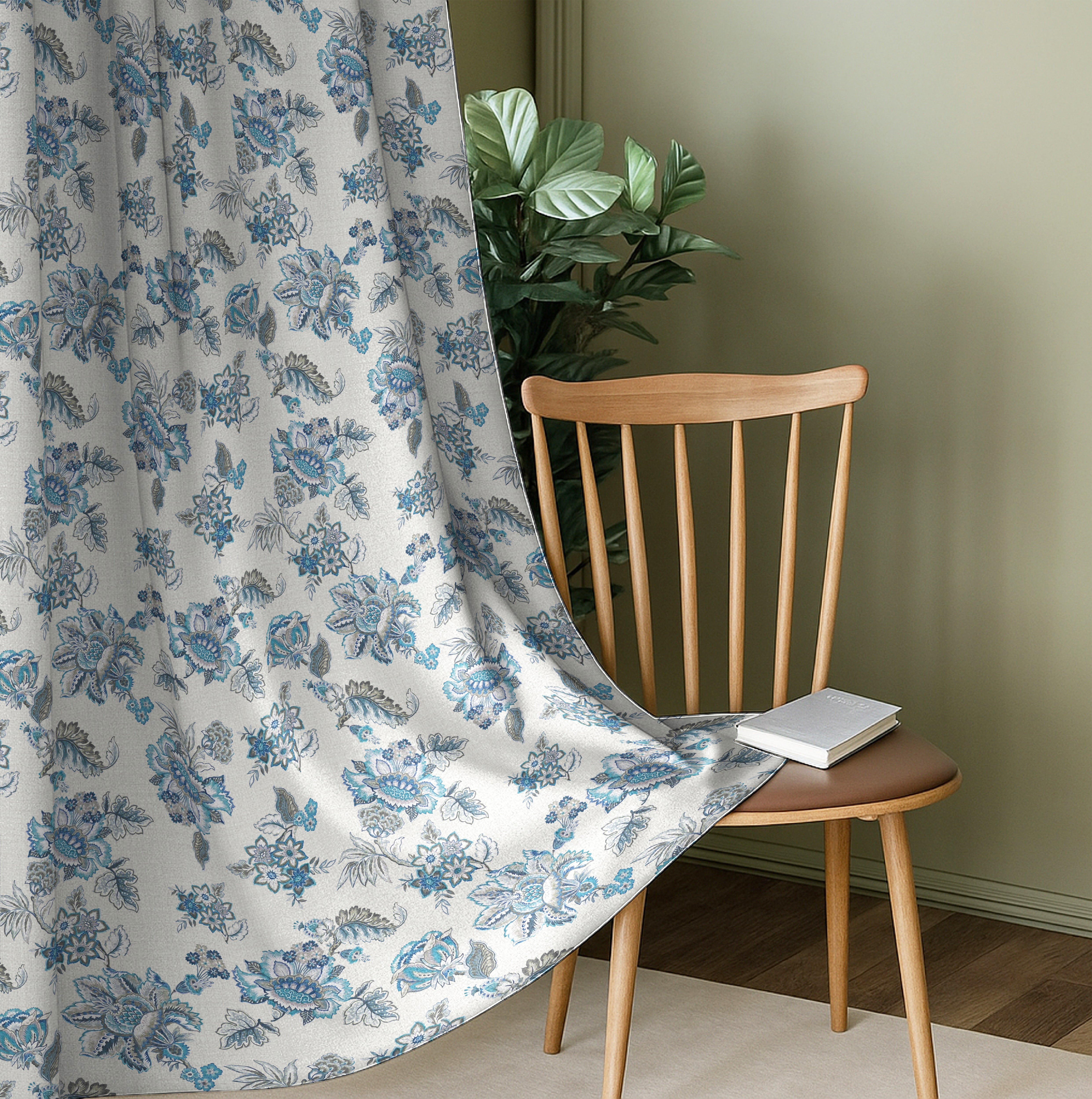 ANZIO BLUE PRINTED BLACKOUT CURTAIN