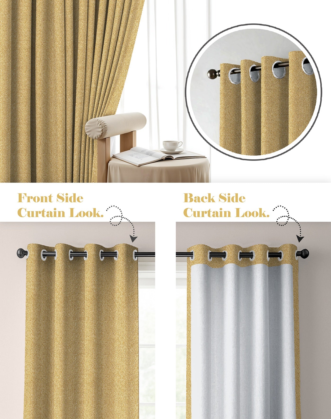 TWILLBONE MUSTARD PRINTED BLACKOUT CURTAINS